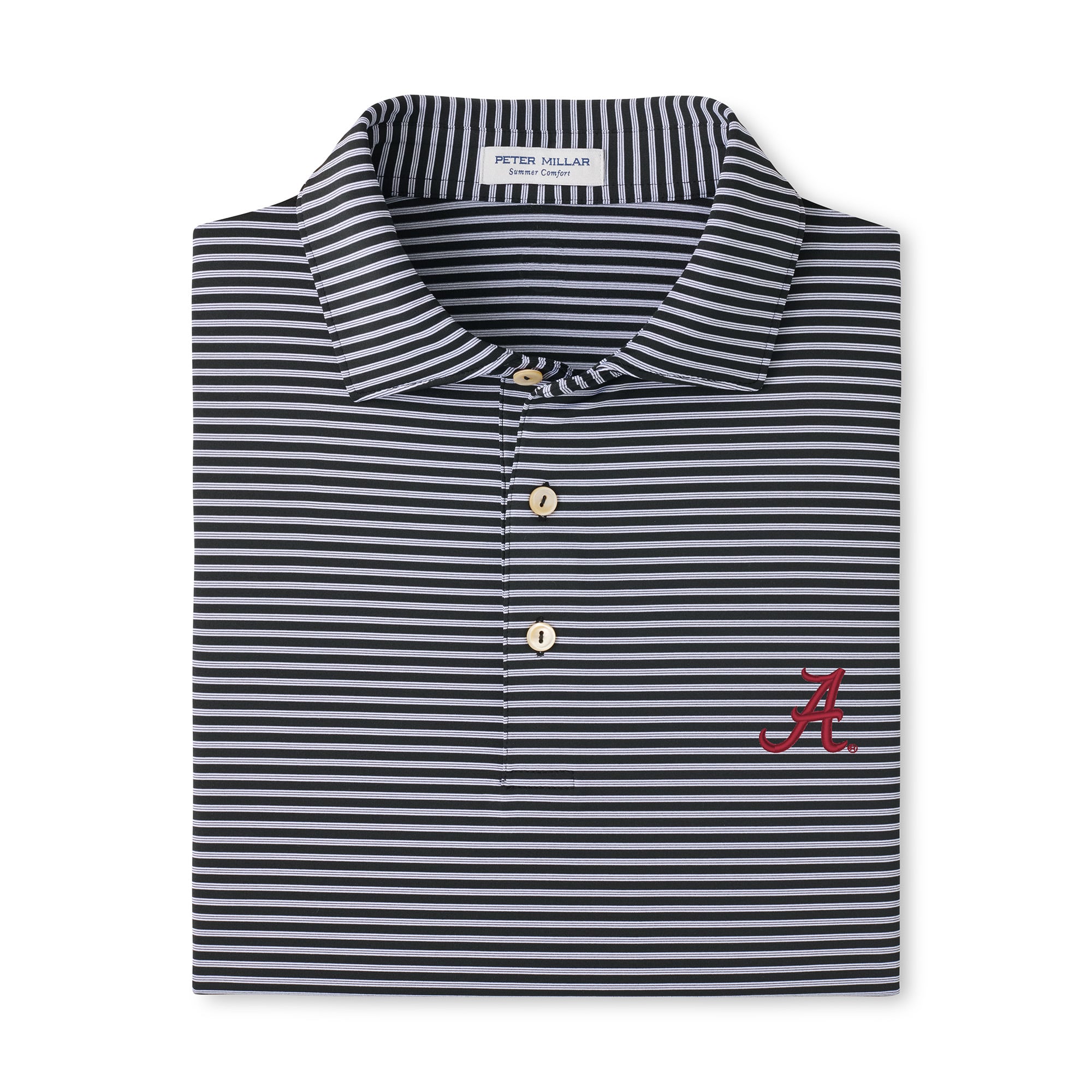 Men's Peter Millar Black Alabama Crimson Tide Tiebreaker Performance Jersey Stripe Polo