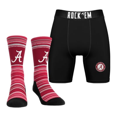  Alabama Crimson Tide Rock Em Primary Crew Socks & Boxer Briefs Combo Pack