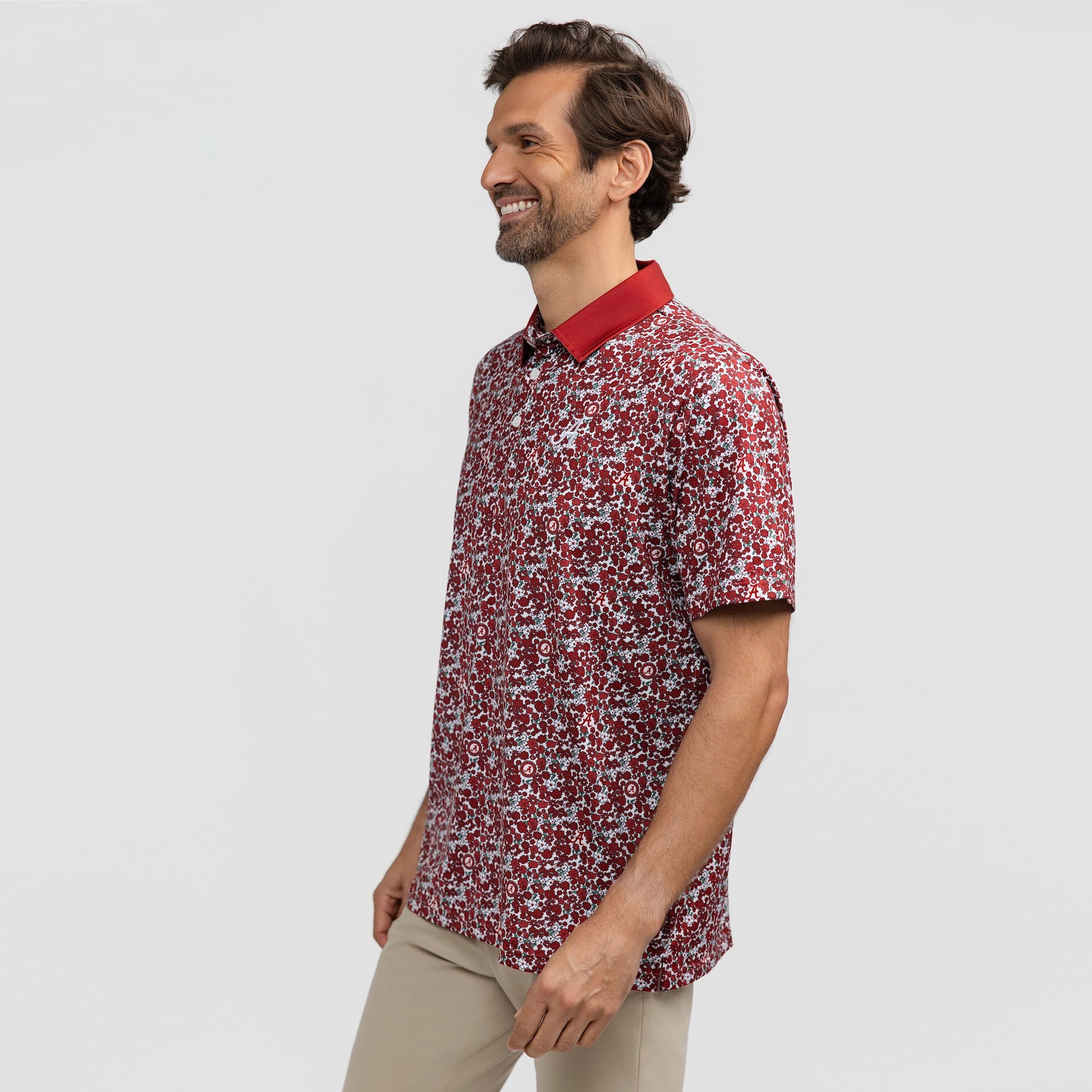 Men's Smith & Quinn Crimson Alabama Tide Poppies Teddy Polo