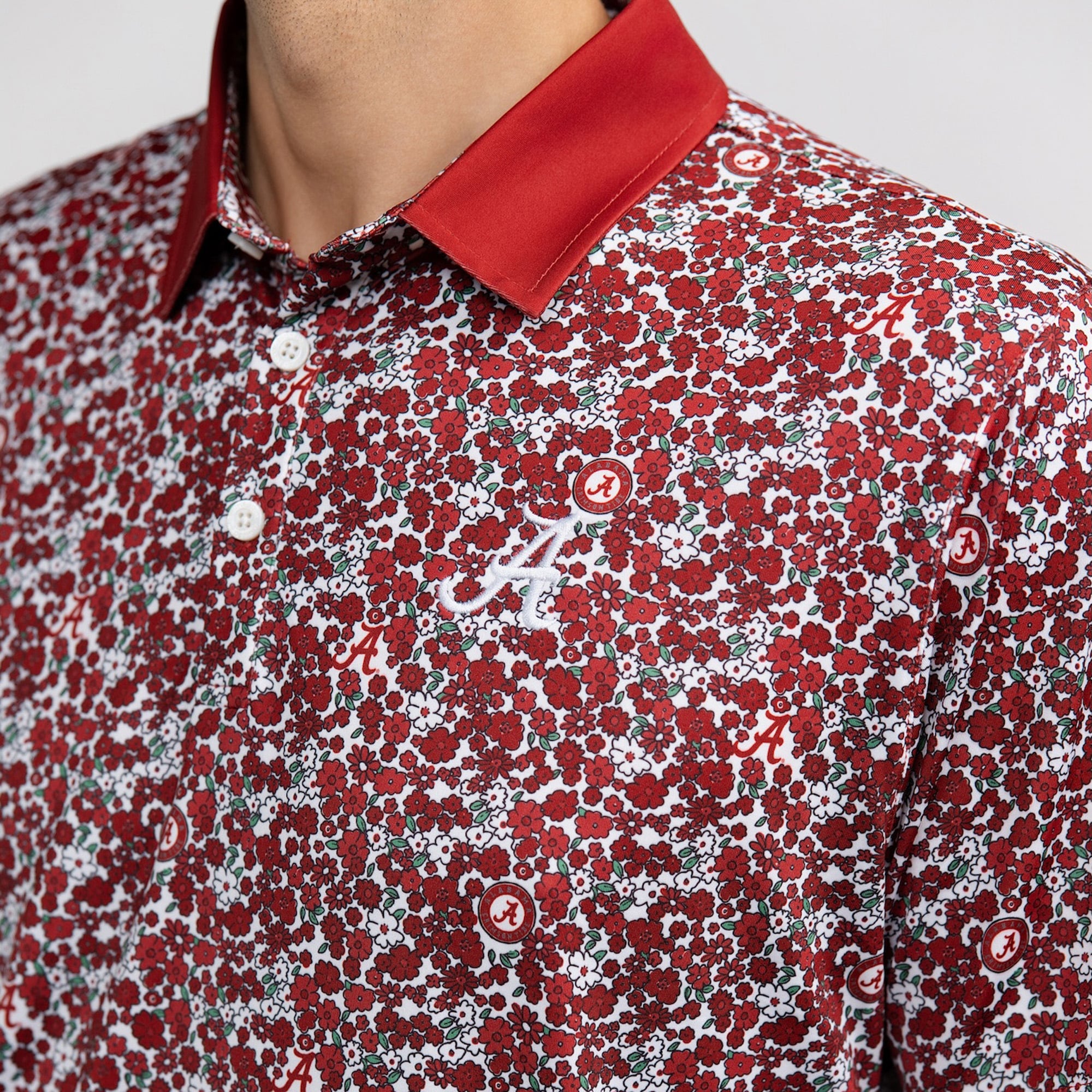 Men's Smith & Quinn Crimson Alabama Tide Poppies Teddy Polo