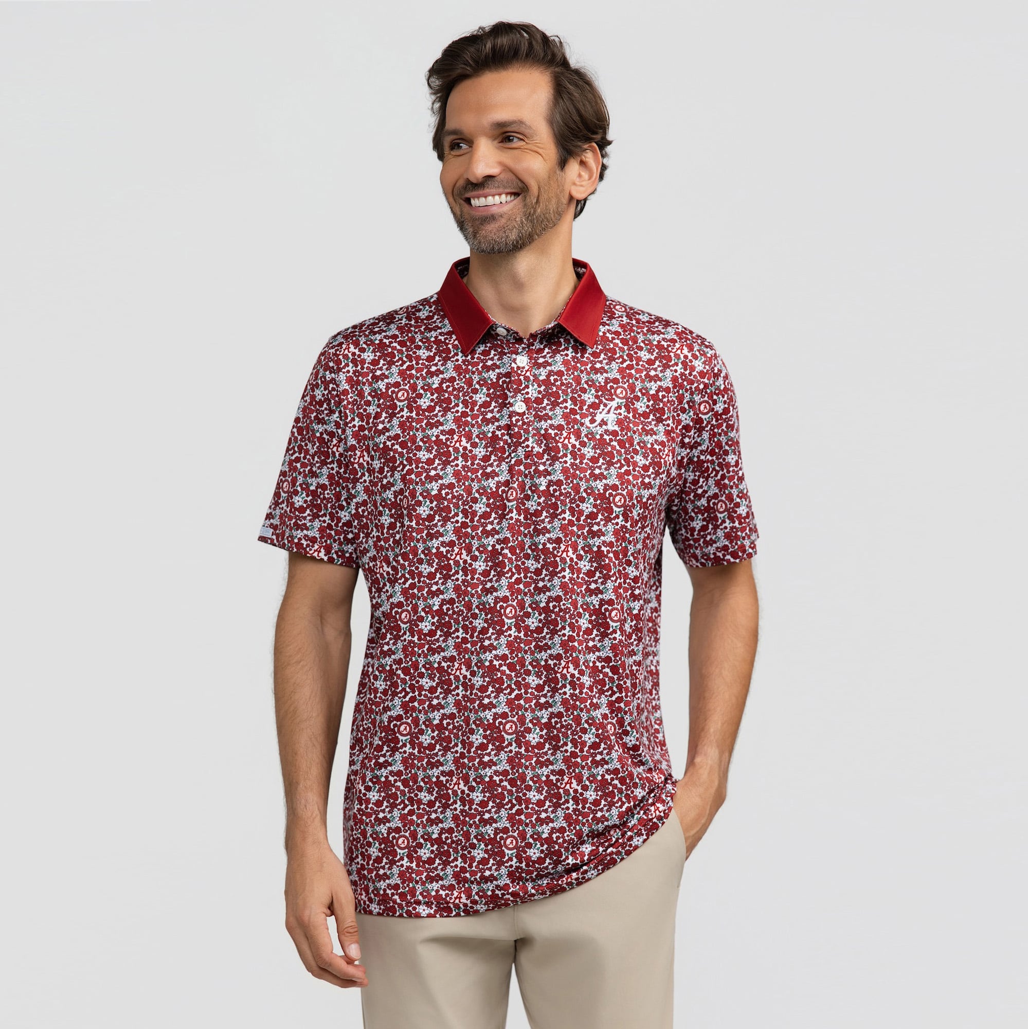 Men's Smith & Quinn Crimson Alabama Tide Poppies Teddy Polo