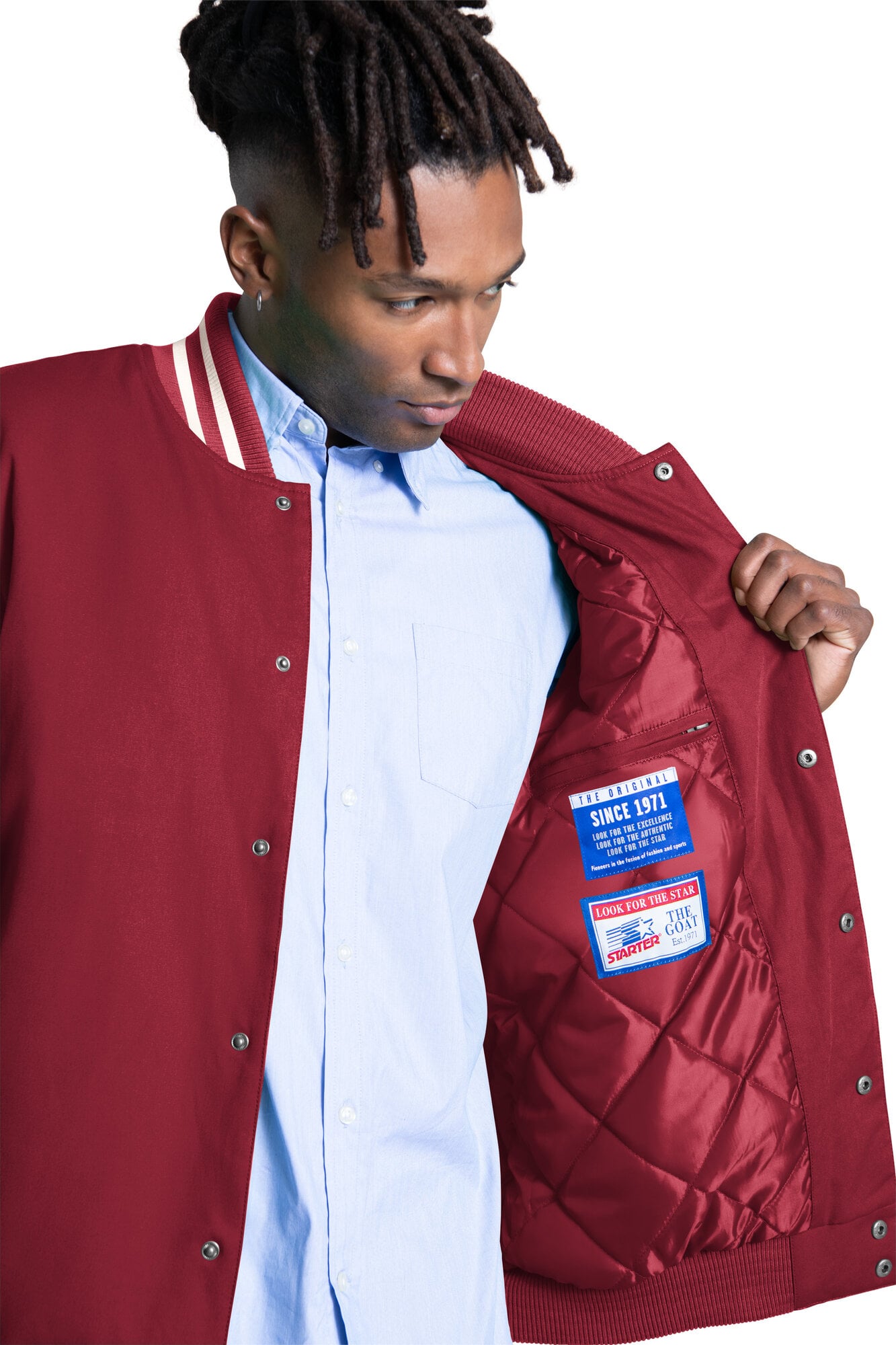 Men's Starter Crimson Alabama Tide Spectator Varsity Full Snap Jacket