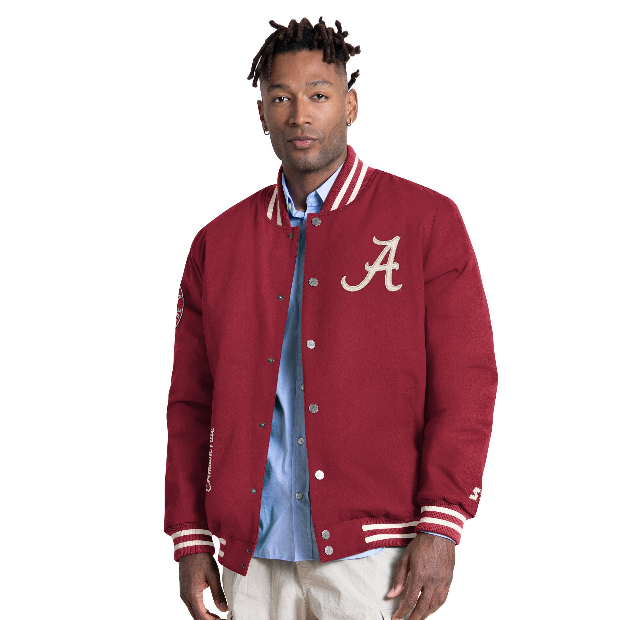 Men's Starter Crimson Alabama Tide Spectator Varsity Full Snap Jacket