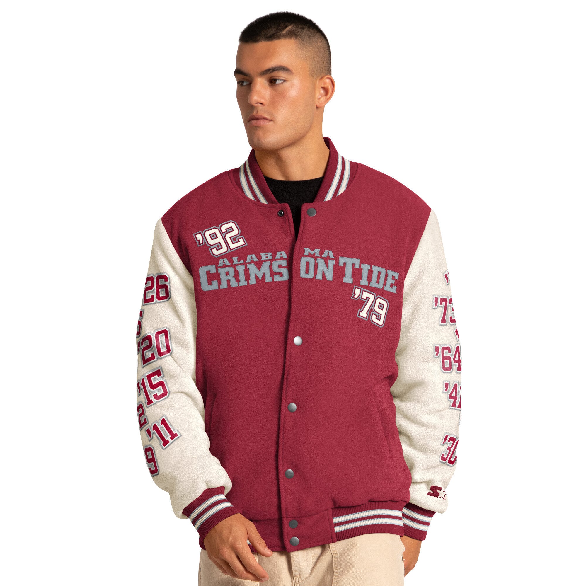 Veste commémorative Starter Crimson Alabama Tide Triple Crown à boutons-pression pour homme