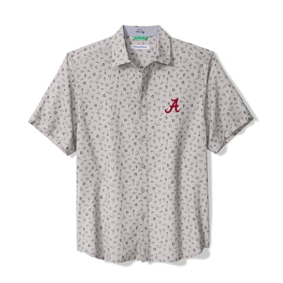 Alabama Crimson Tide Tommy Bahama Playa Playbook Camp IslandZone Button-Up Shirt - Gray