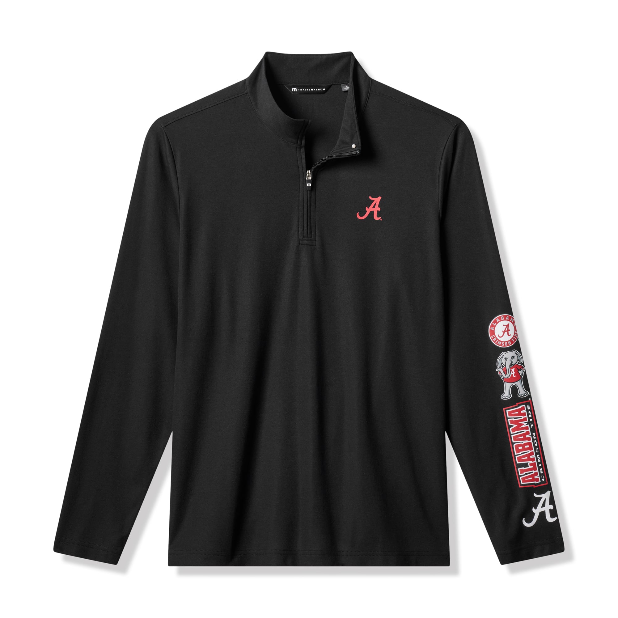 Pull à col zippé TravisMathew noir Alabama Crimson Tide Storied Tradition pour homme