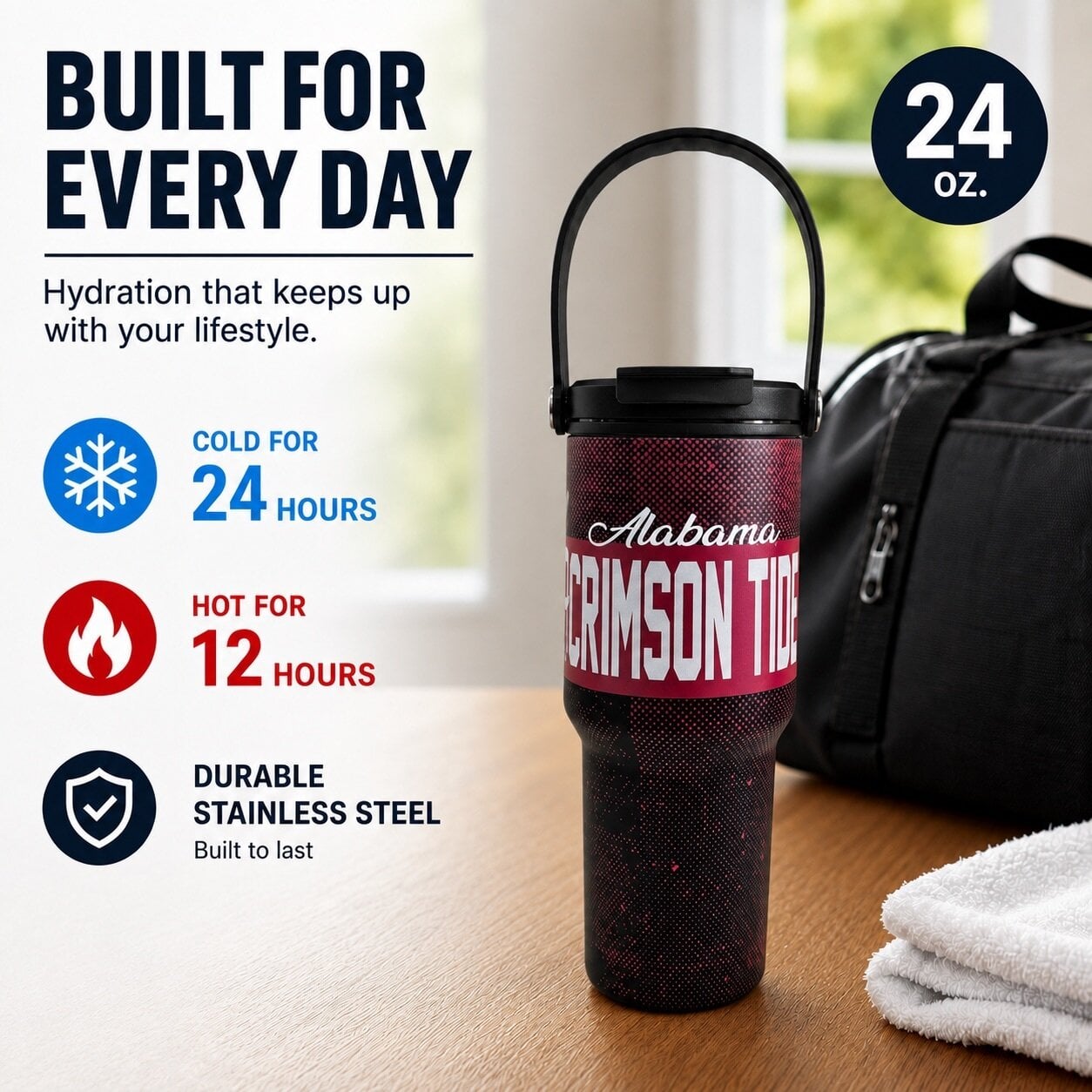 Pegasus Alabama Crimson Tide 24oz. Speckled Gradient Stainless Steel Dual Top Water Bottle