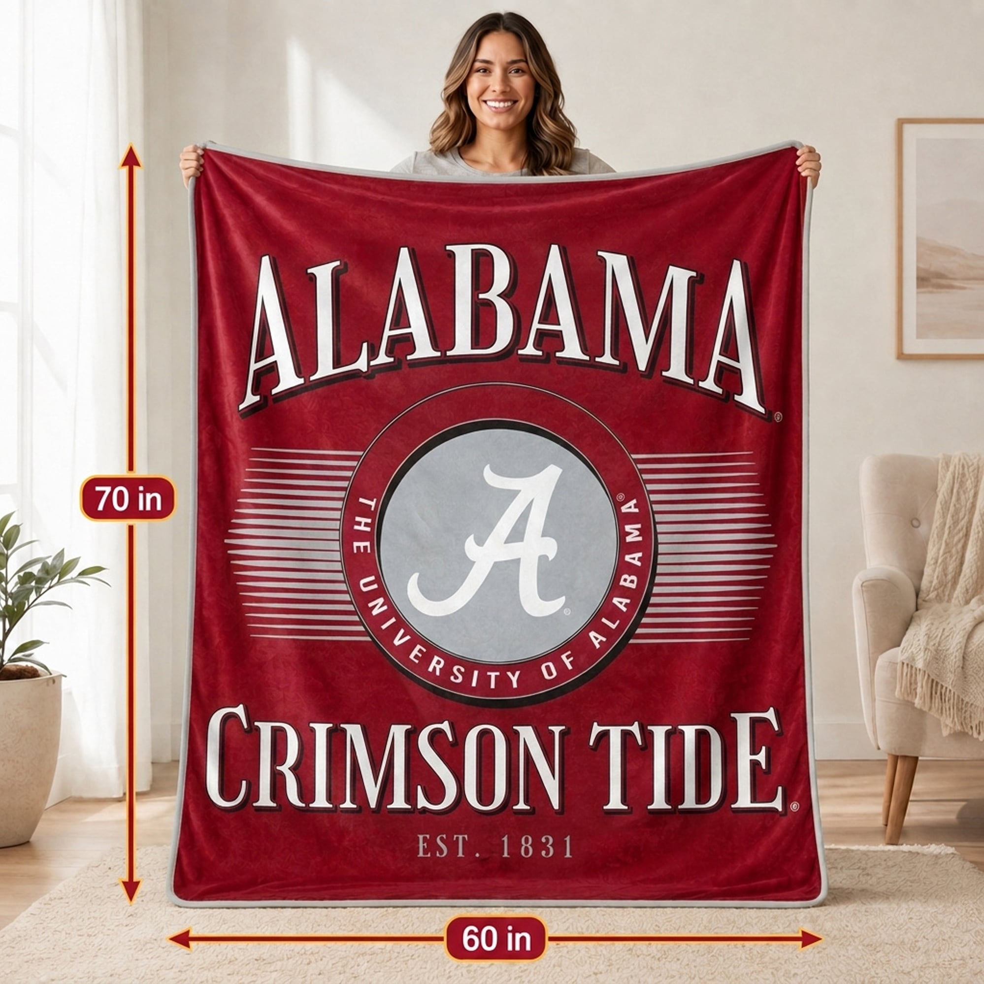 Couverture Pegasus Alabama Crimson Tide Spotlight Arch 60" x 70" ultra douce