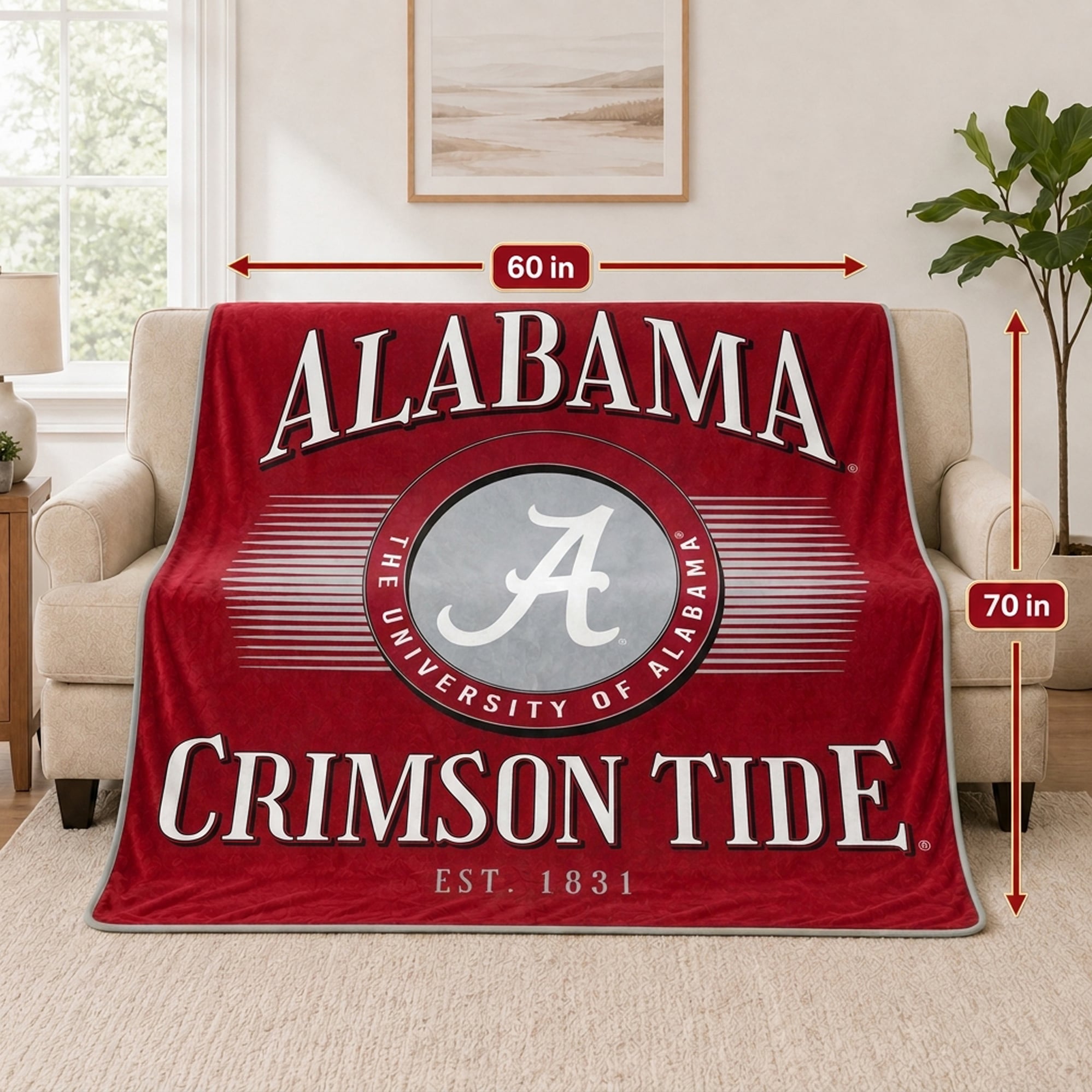 Couverture Pegasus Alabama Crimson Tide Spotlight Arch 60" x 70" ultra douce