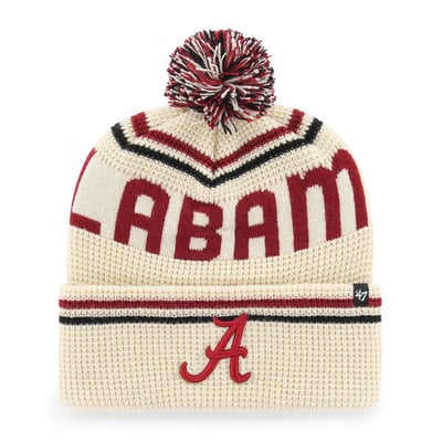  Alabama Crimson Tide '47 Unisex Quattrle Waffle Cuffed Knit Hat with Pom - Cream