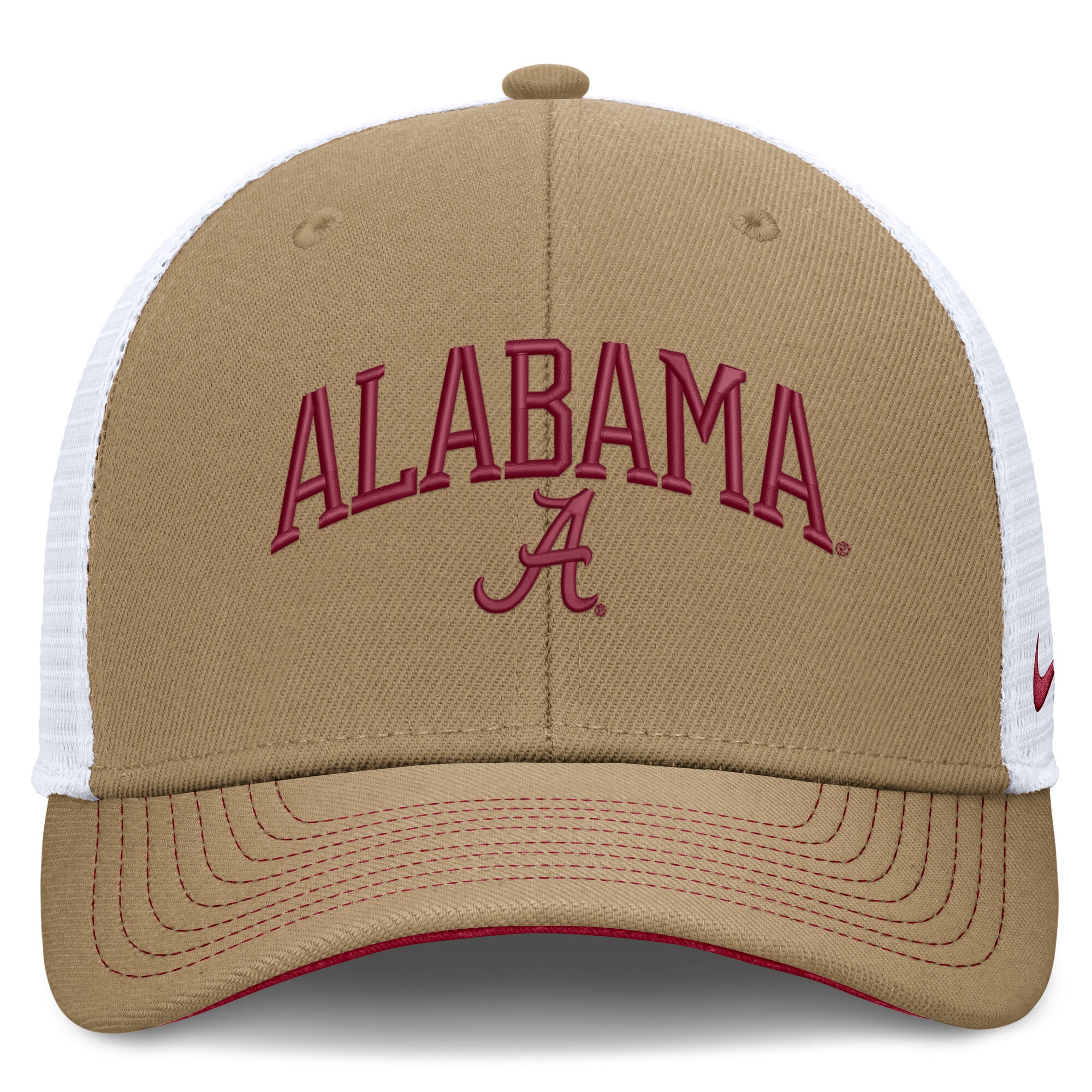 Casquette trucker unisexe Nike beige/blanche Alabama Crimson Tide Dri-FIT Primetime à design arqué et ajustable