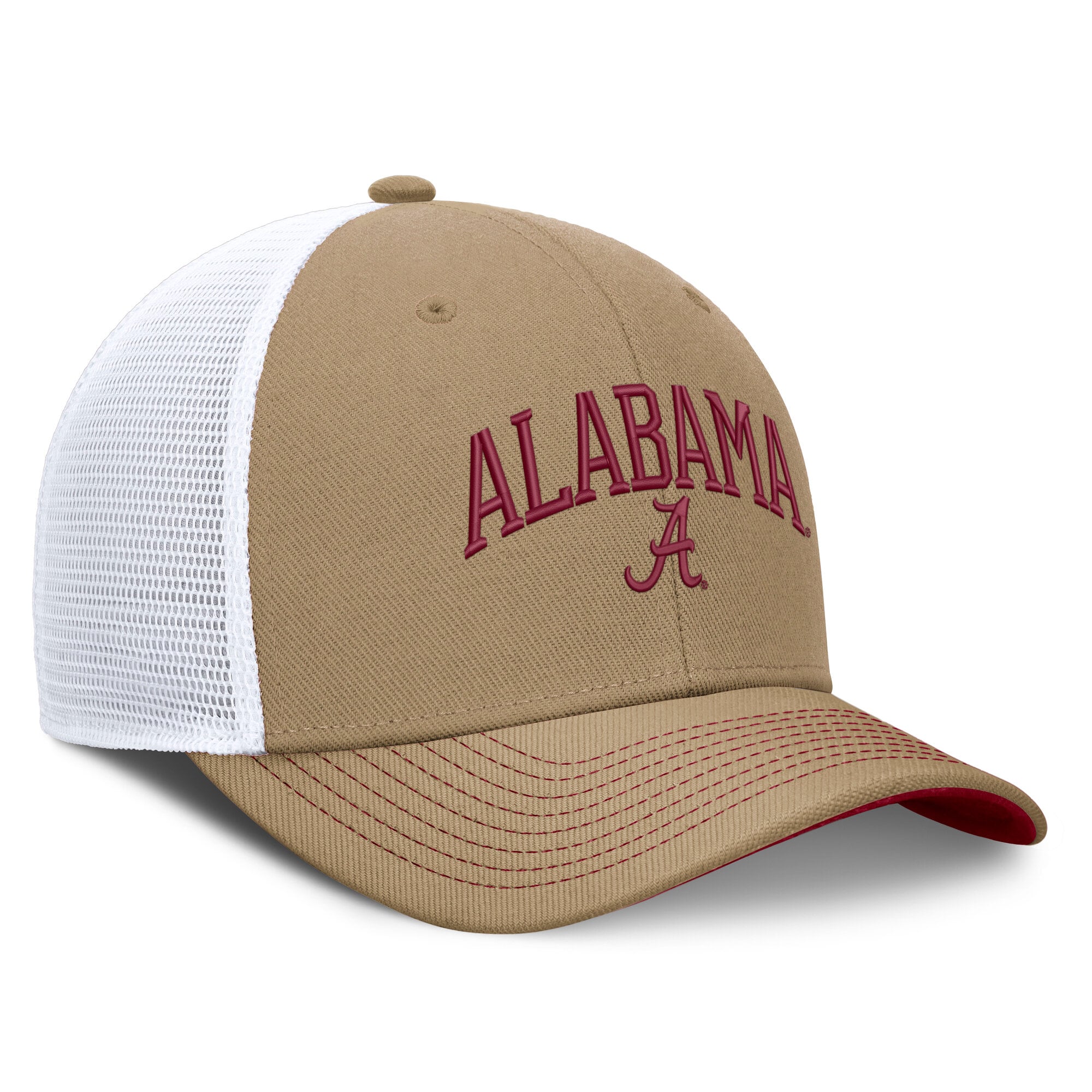 Casquette trucker unisexe Nike beige/blanche Alabama Crimson Tide Dri-FIT Primetime à design arqué et ajustable