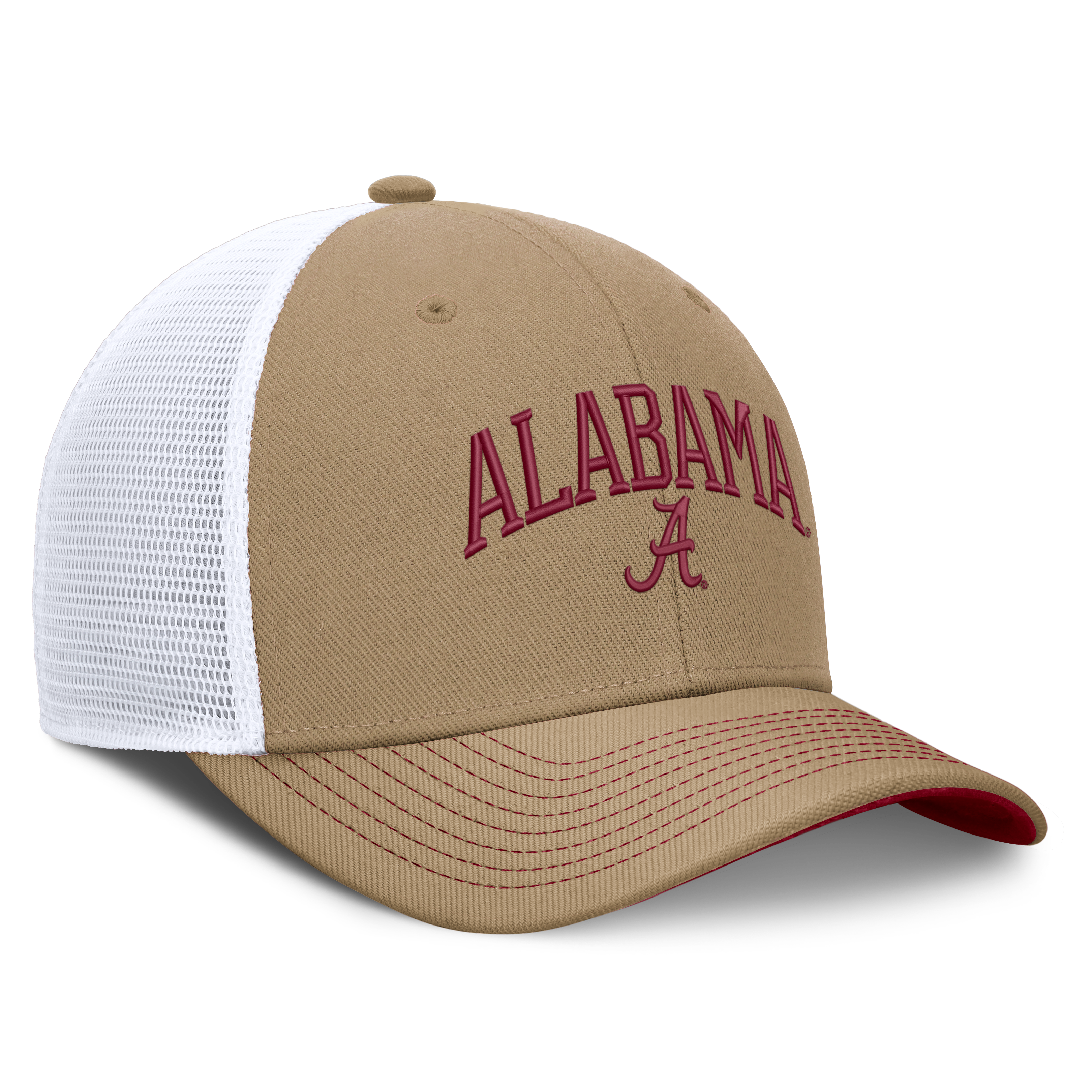 Casquette trucker unisexe Nike beige/blanche Alabama Crimson Tide Dri-FIT Primetime à design arqué et ajustable