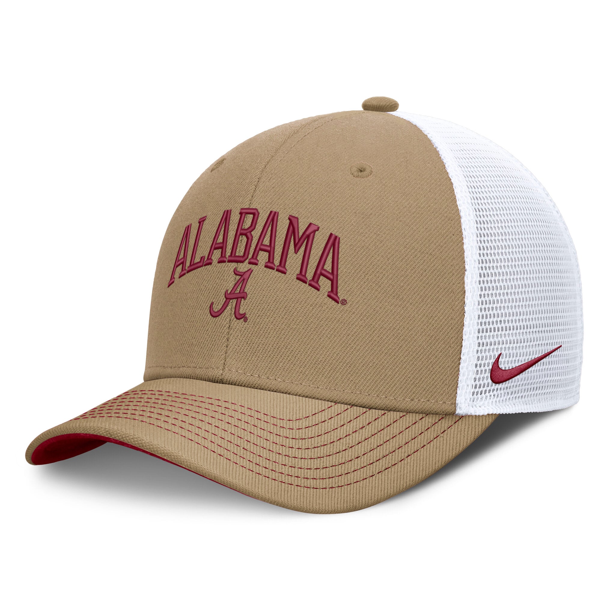 Casquette trucker unisexe Nike beige/blanche Alabama Crimson Tide Dri-FIT Primetime à design arqué et ajustable