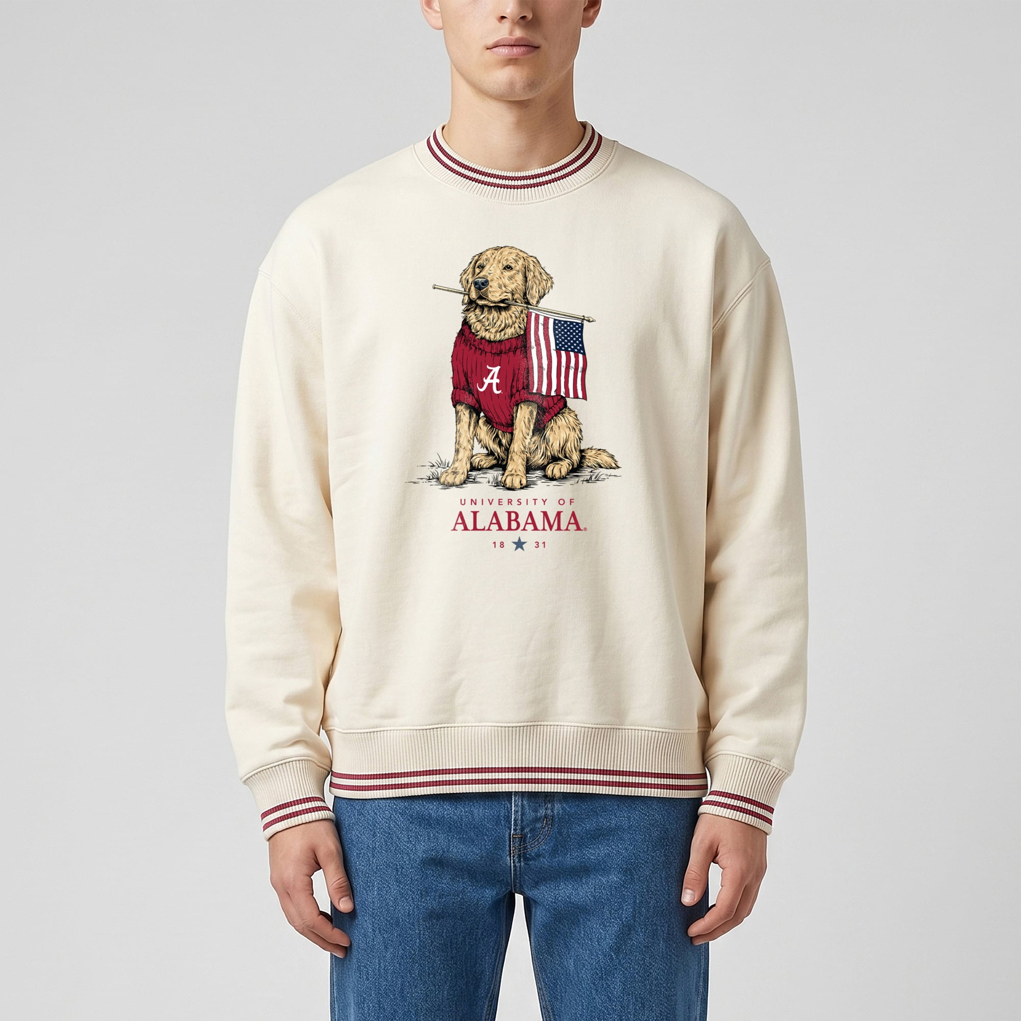 Sweat-shirt côtelé premium unisexe Uscape Apparel couleur crème Alabama Crimson Tide Americana Good Boy