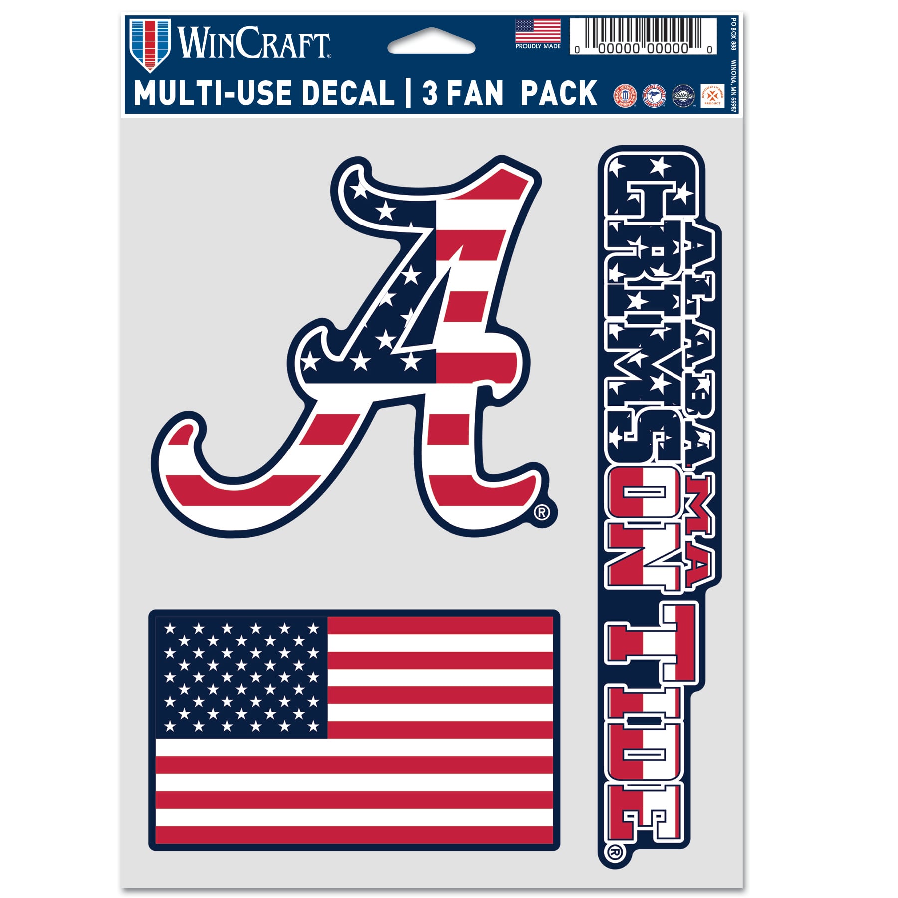 Ensemble de trois autocollants pour supporters WinCraft Alabama Crimson Tide, étoiles et rayures