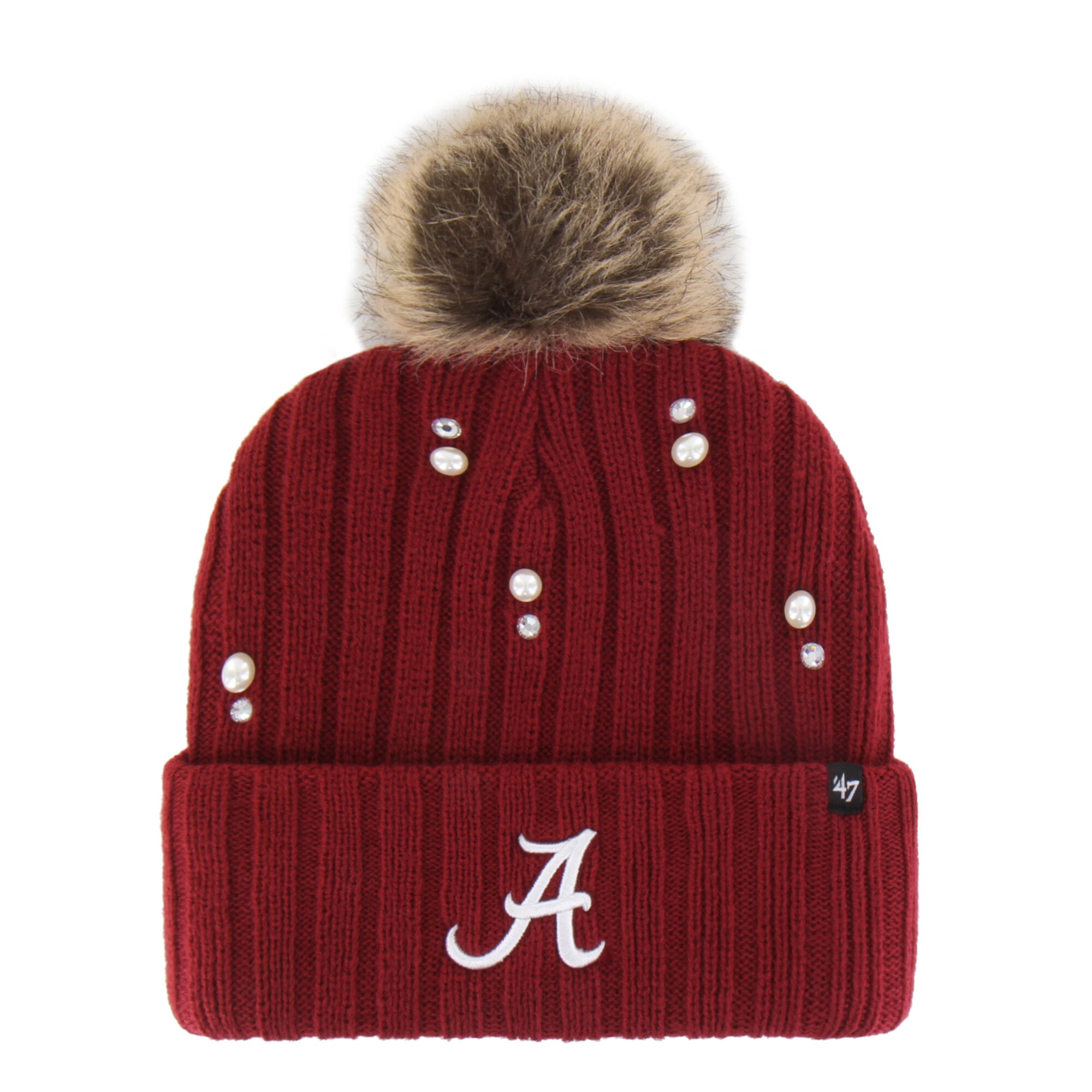 Bonnet en maille de fourrure nacrée « Crimson Tide » de l'Alabama, modèle 1947, avec pompon.
