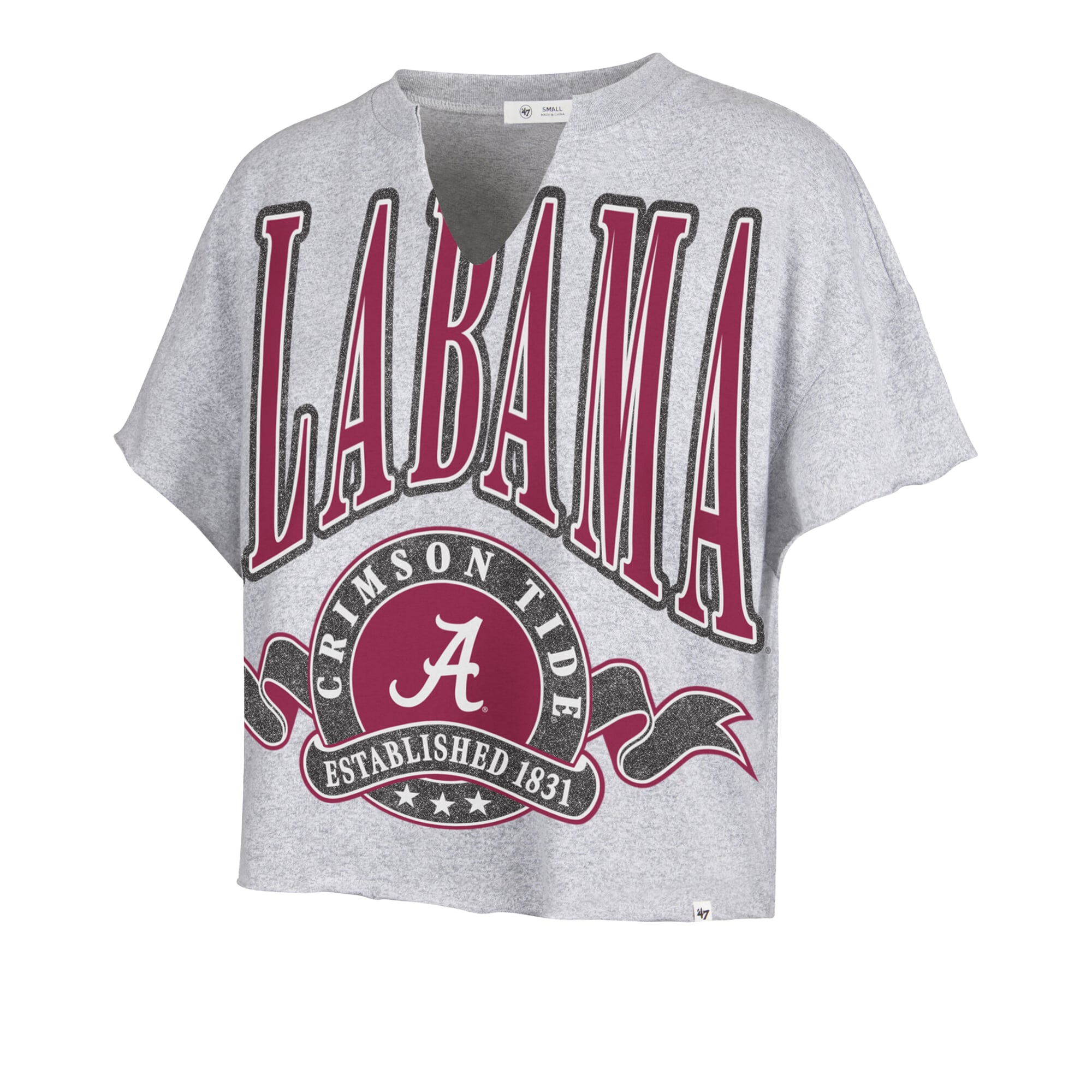 Women's '47 Gray Alabama Crimson Tide Banners Out Oversized Notch-Neck T-Shirt