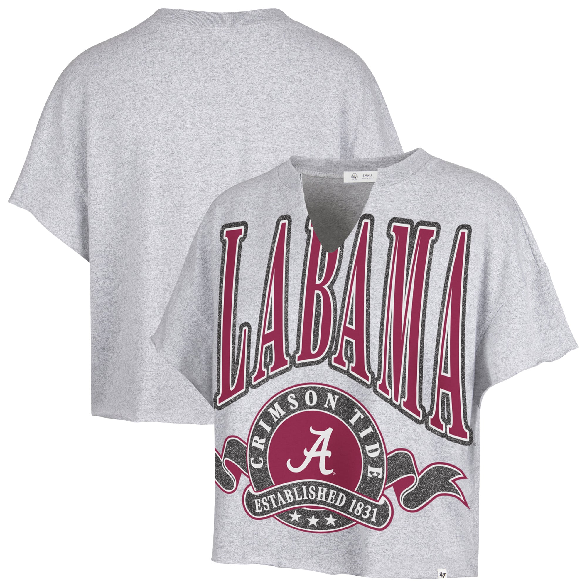 Women's '47 Gray Alabama Crimson Tide Banners Out Oversized Notch-Neck T-Shirt