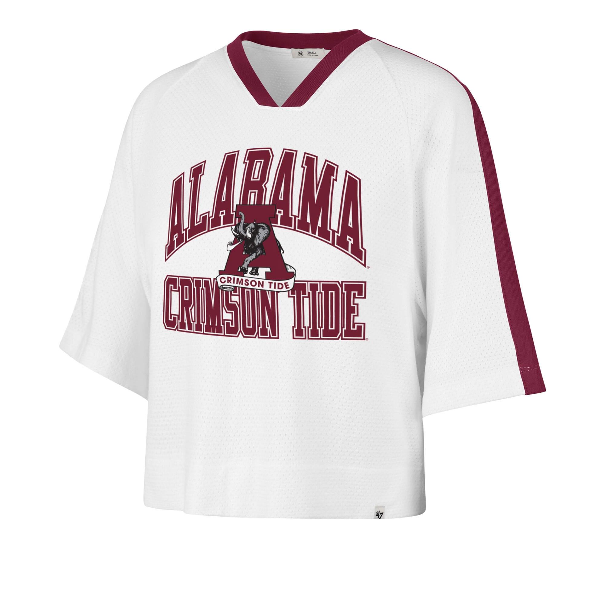 Women's '47  White Alabama Crimson Tide Big Overarch Drop Needle Raglan V-Neck T-Shirt