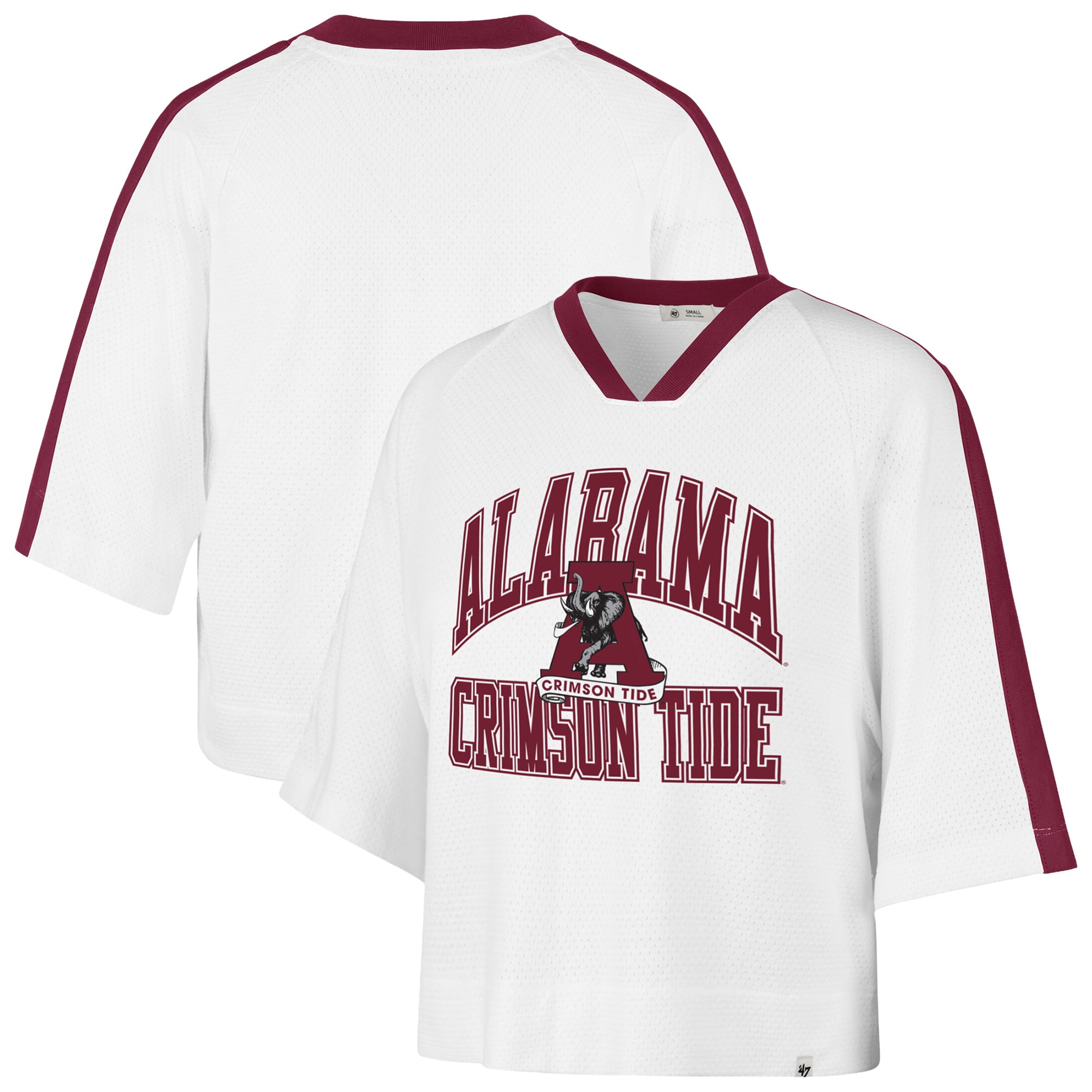 Women's '47 White Alabama Crimson Tide Big Overarch Drop Needle Raglan V-Neck T-Shirt
