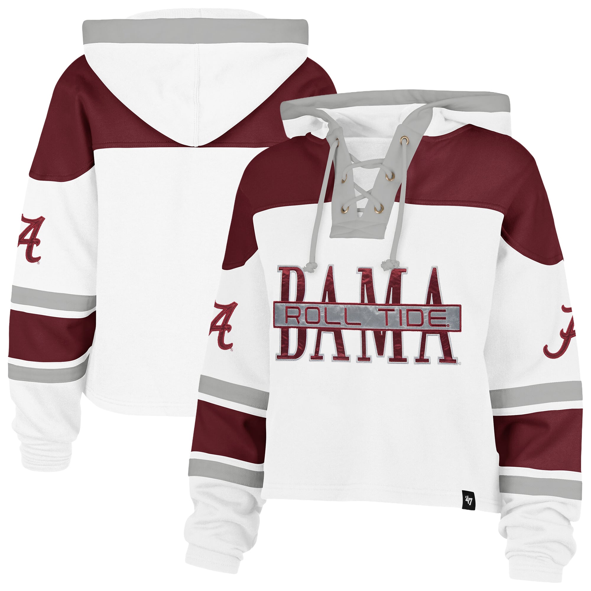 Sweat à capuche court lacets Superior Lacer blanc Alabama Crimson Tide '47 pour femme