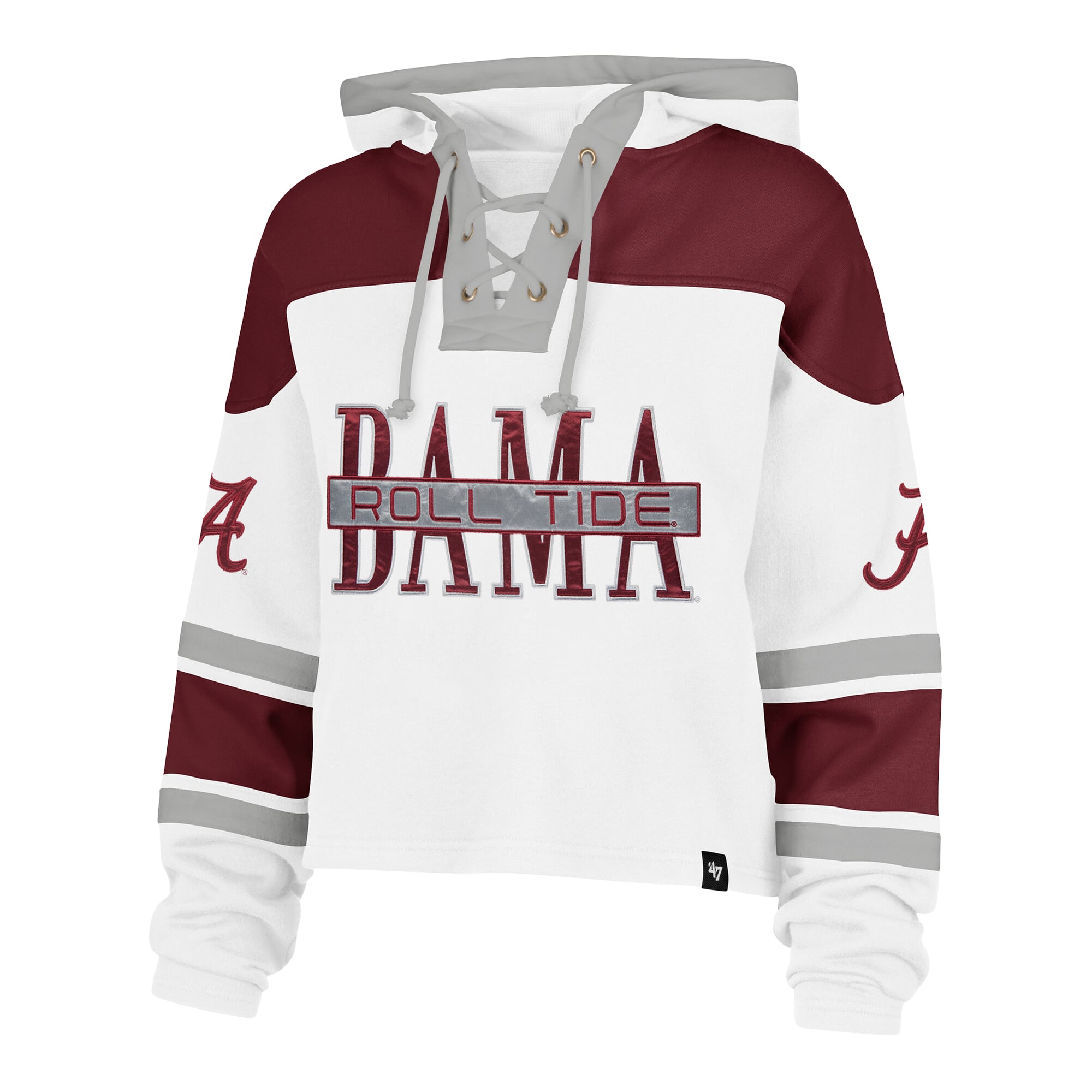 Sweat à capuche court lacets Superior Lacer blanc Alabama Crimson Tide '47 pour femme