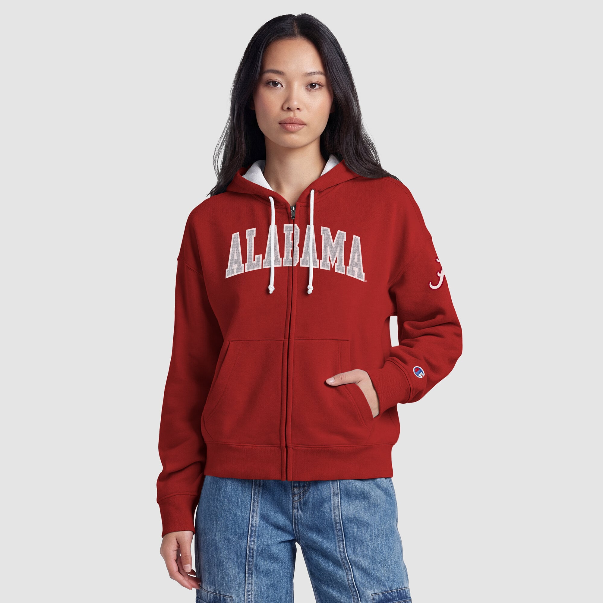 Women's Champion Crimson Alabama Tide Arch Full-Zip Fleece Hoodie