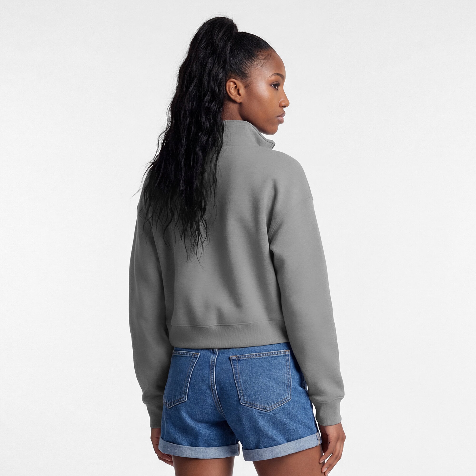 Pull-over Champion gris pour femme, modèle Academic Triumph à quart de zip, en mélange trois matières, aux couleurs l'Alabama Crimson Tide.