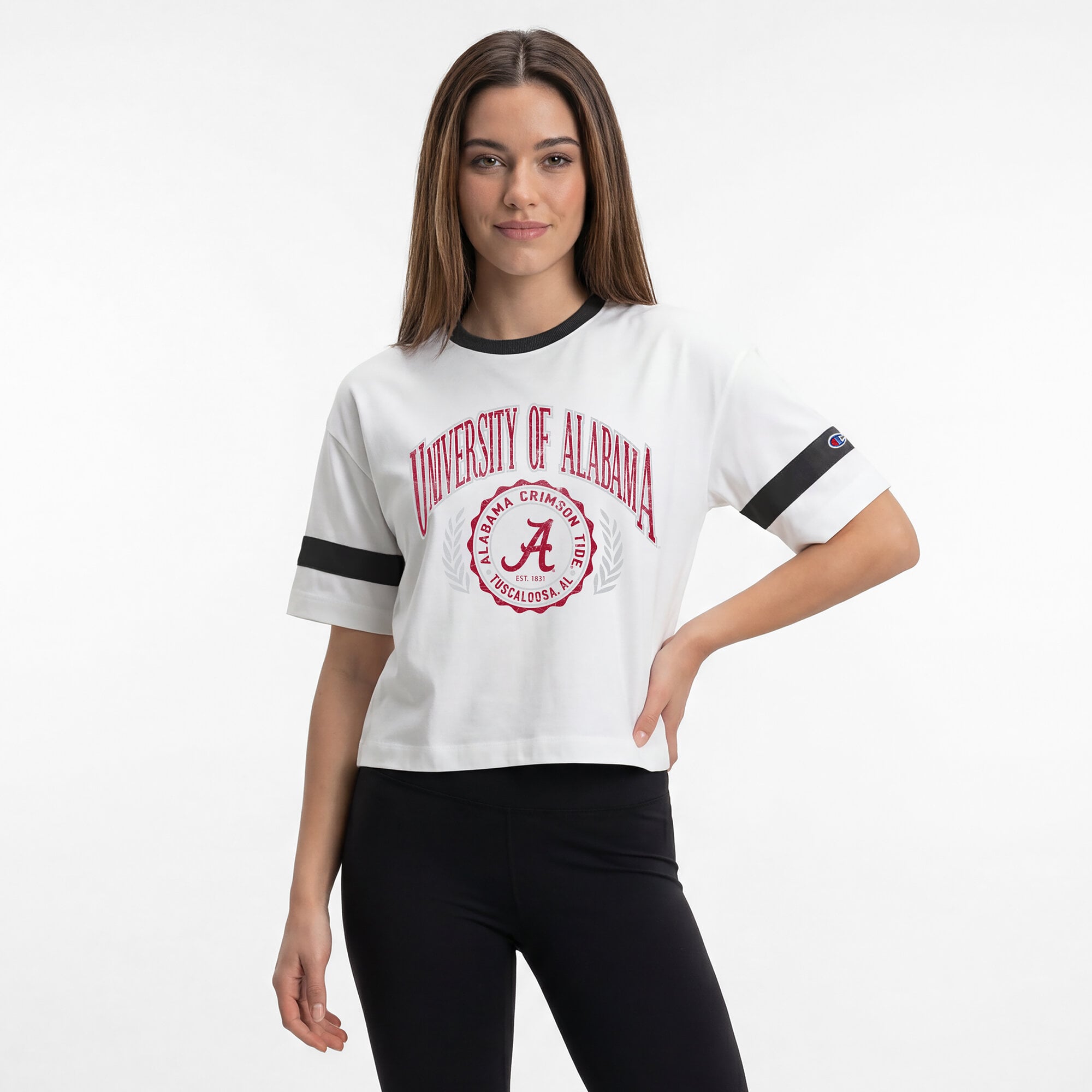 T-shirt rétro oversize Champion blanc pour femme, Alabama Crimson Tide