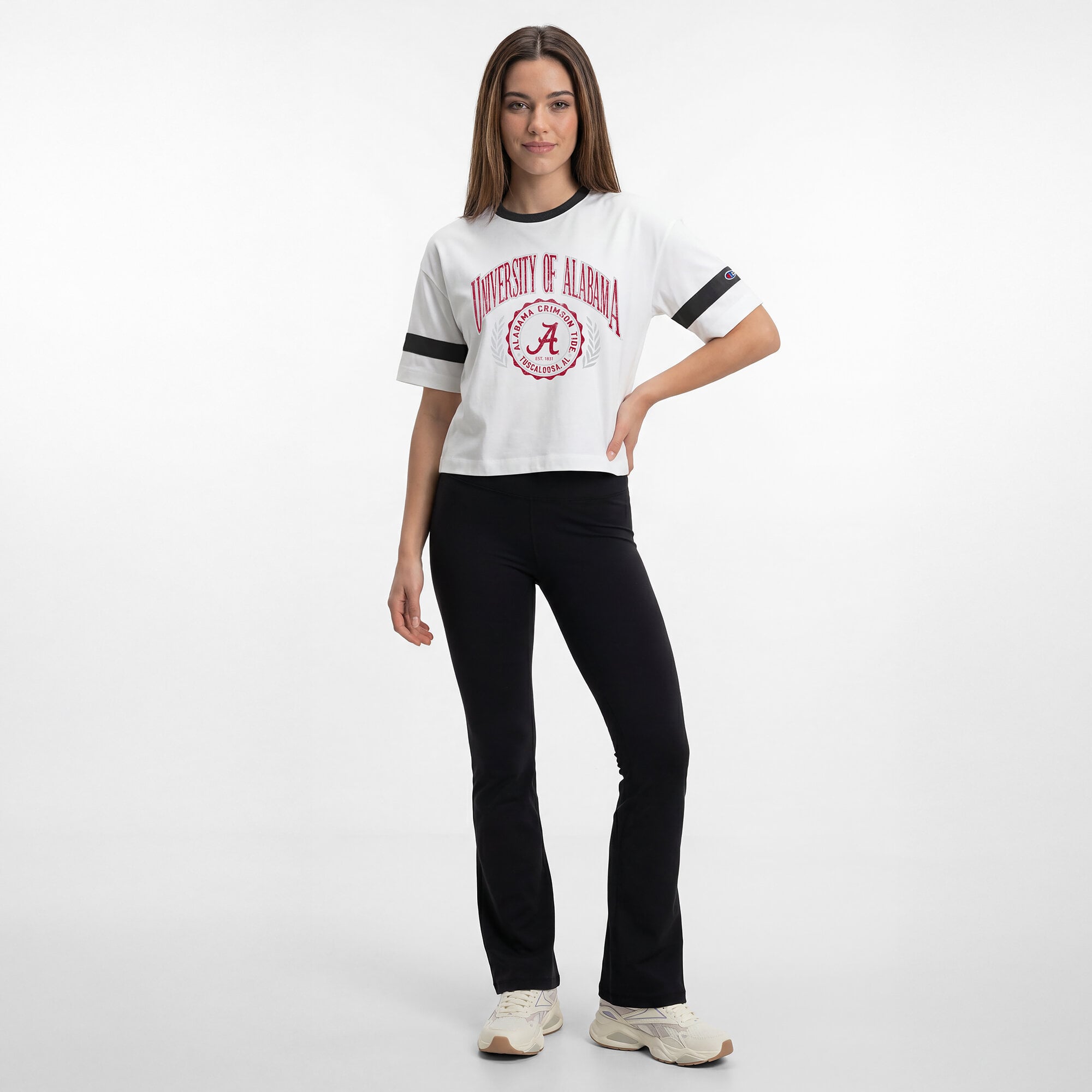 T-shirt rétro oversize Champion blanc pour femme, Alabama Crimson Tide