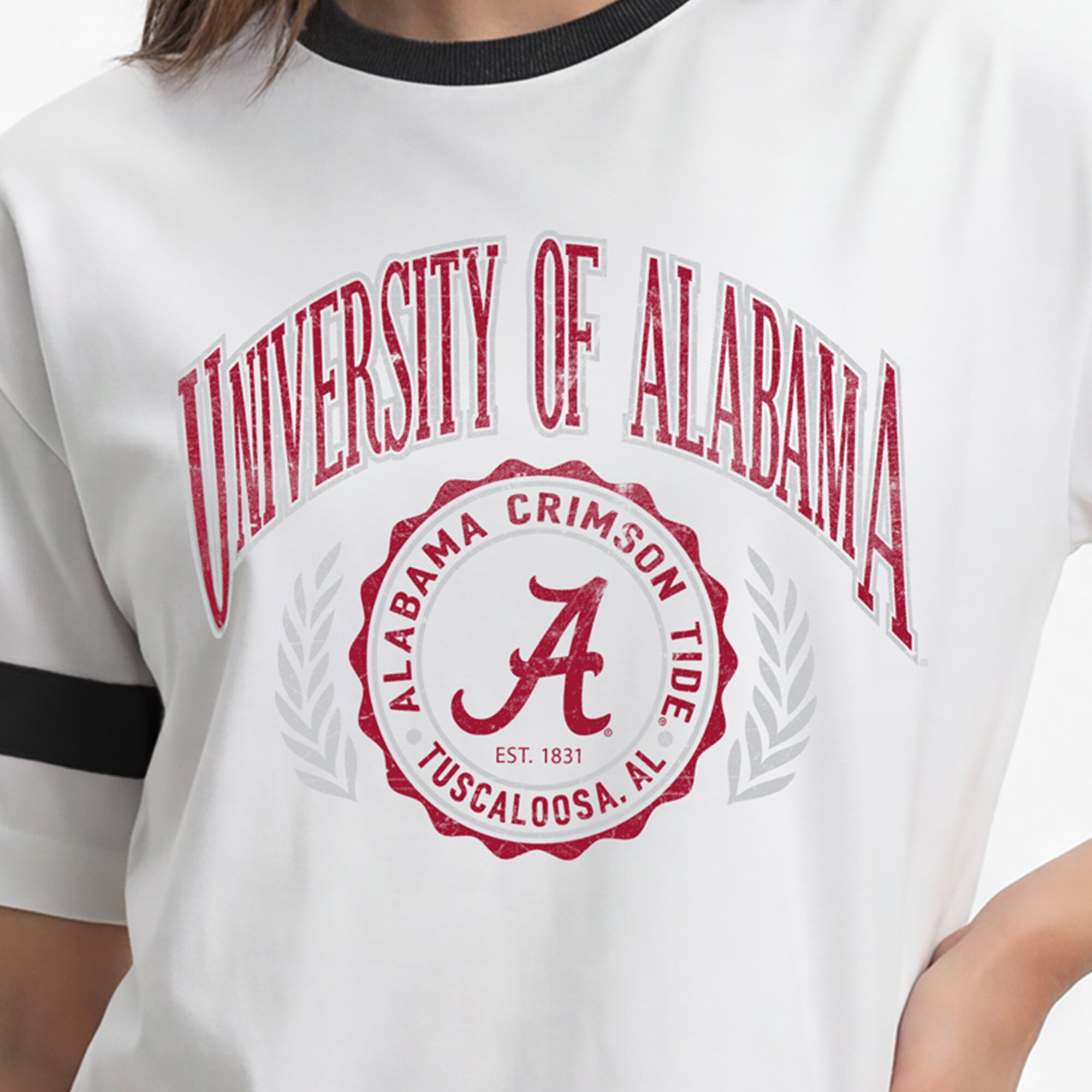 T-shirt rétro oversize Champion blanc pour femme, Alabama Crimson Tide