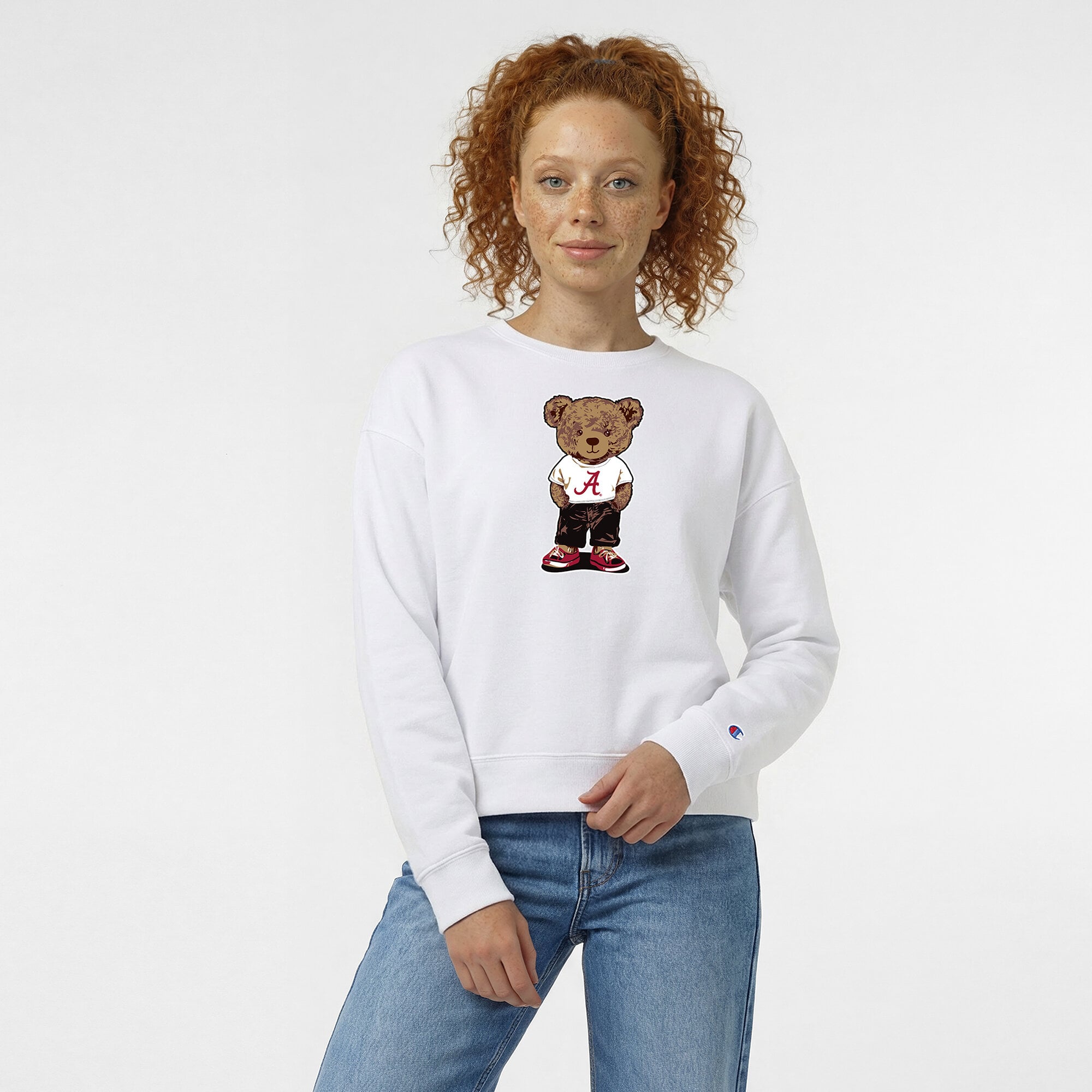 Women's Champion  White Alabama Crimson Tide Teddy Bear Fleece Sweatshirt