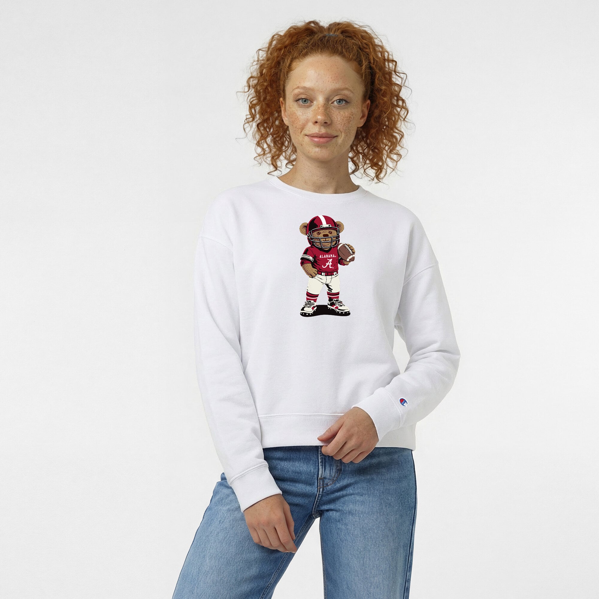 Women's Champion White Alabama Crimson Tide Teddy Bear Sweatshirt
