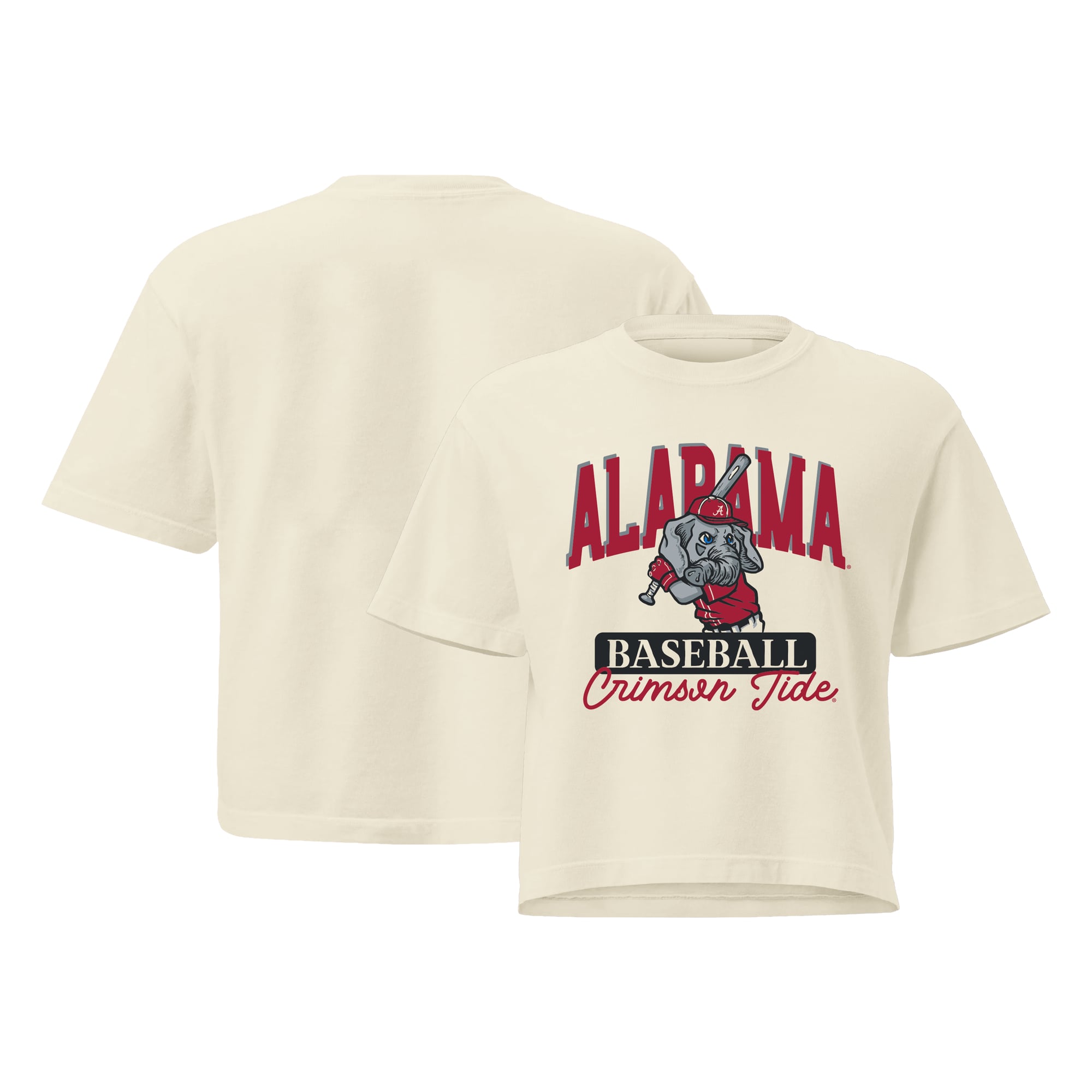 T-shirt court pour femme, couleur crème, motif mascotte de baseball Alabama Crimson Tide Comfort Colors