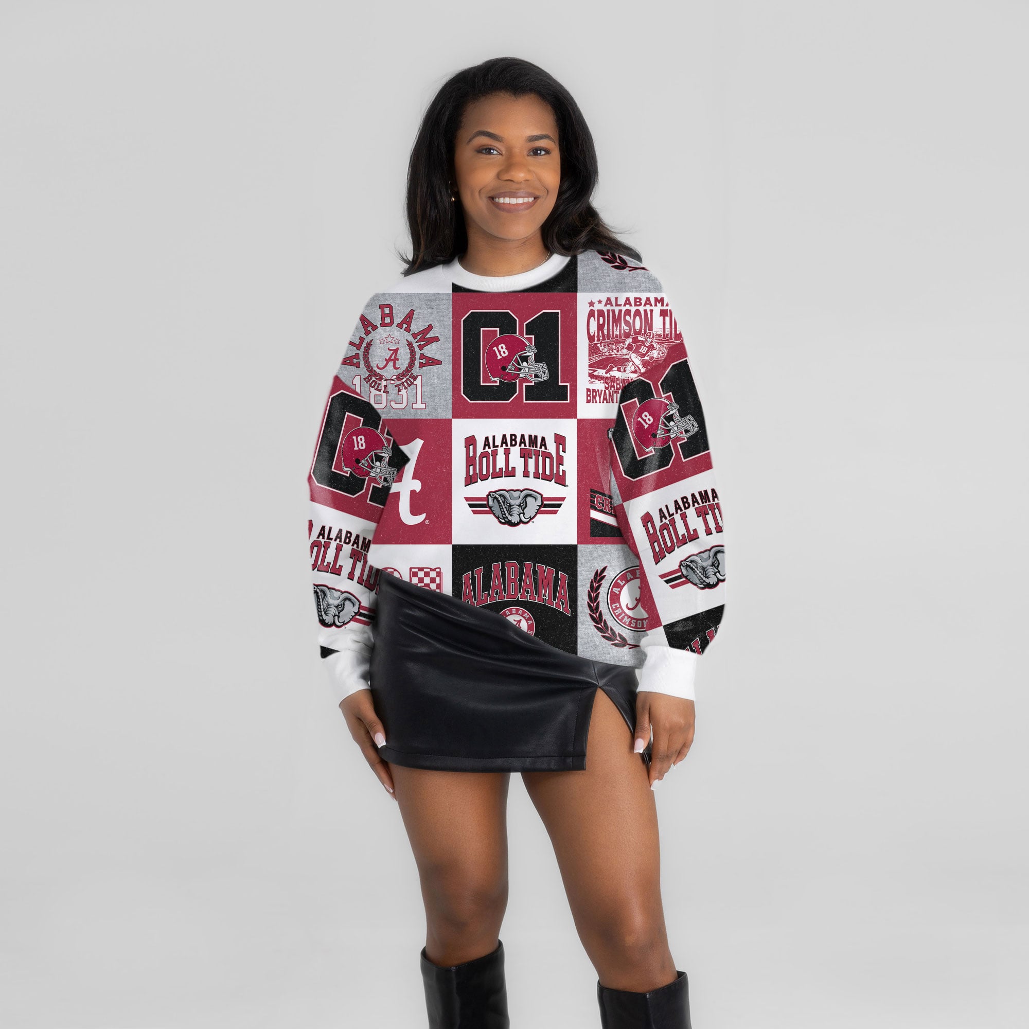 Pull à manches longues patchwork « Gameday Couture » ​​pour femme, motif Alabama Crimson Tide Highlight Reel
