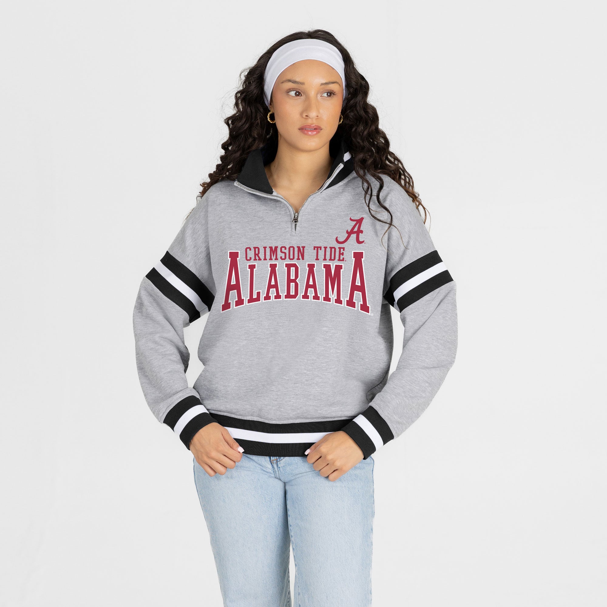 Pull à col zippé 1/4 gris Alabama Crimson Tide pour femme, collection Gameday Couture