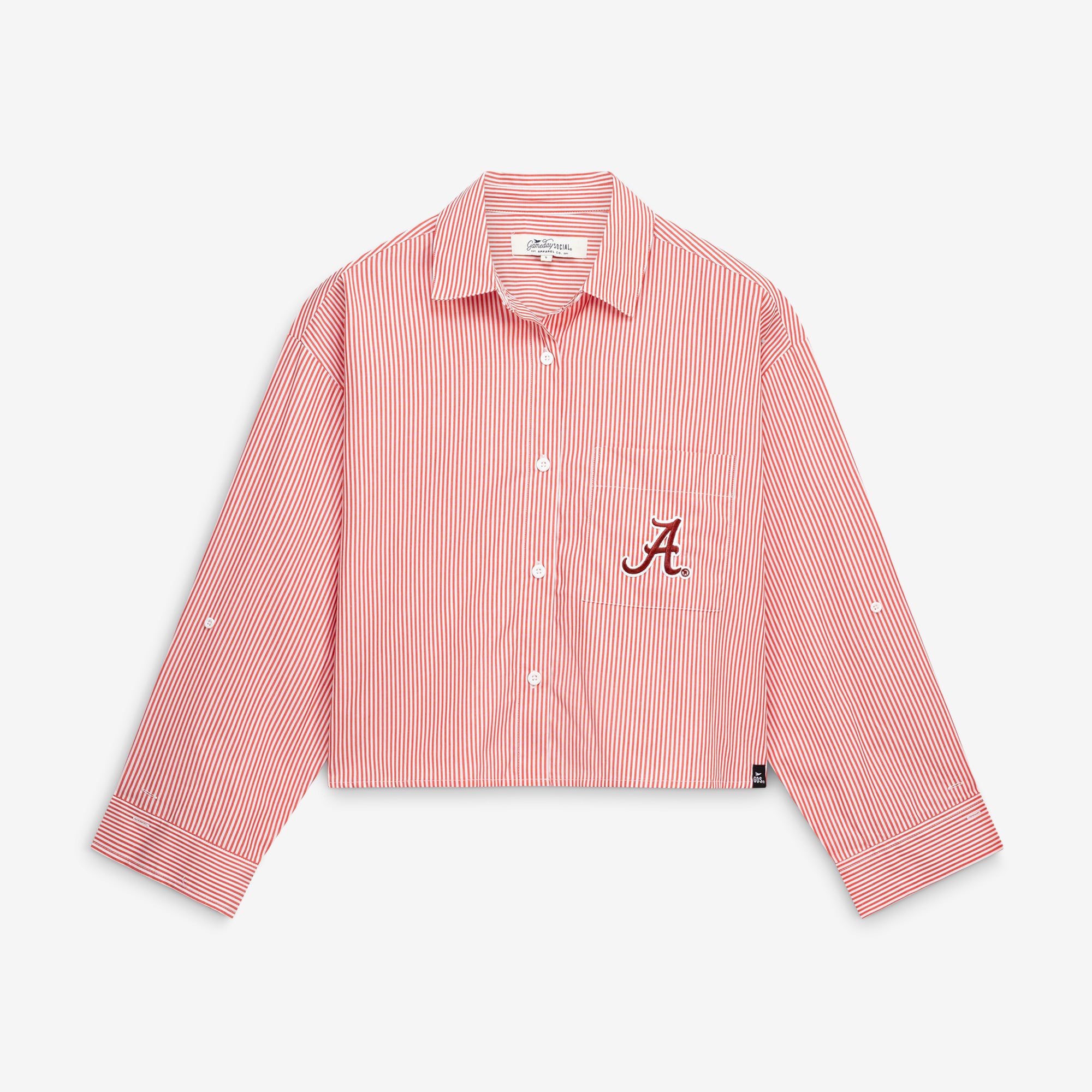Chemise rayée courte à boutons pour femmes, motif Crimson Alabama Tide, idéale les jours de match