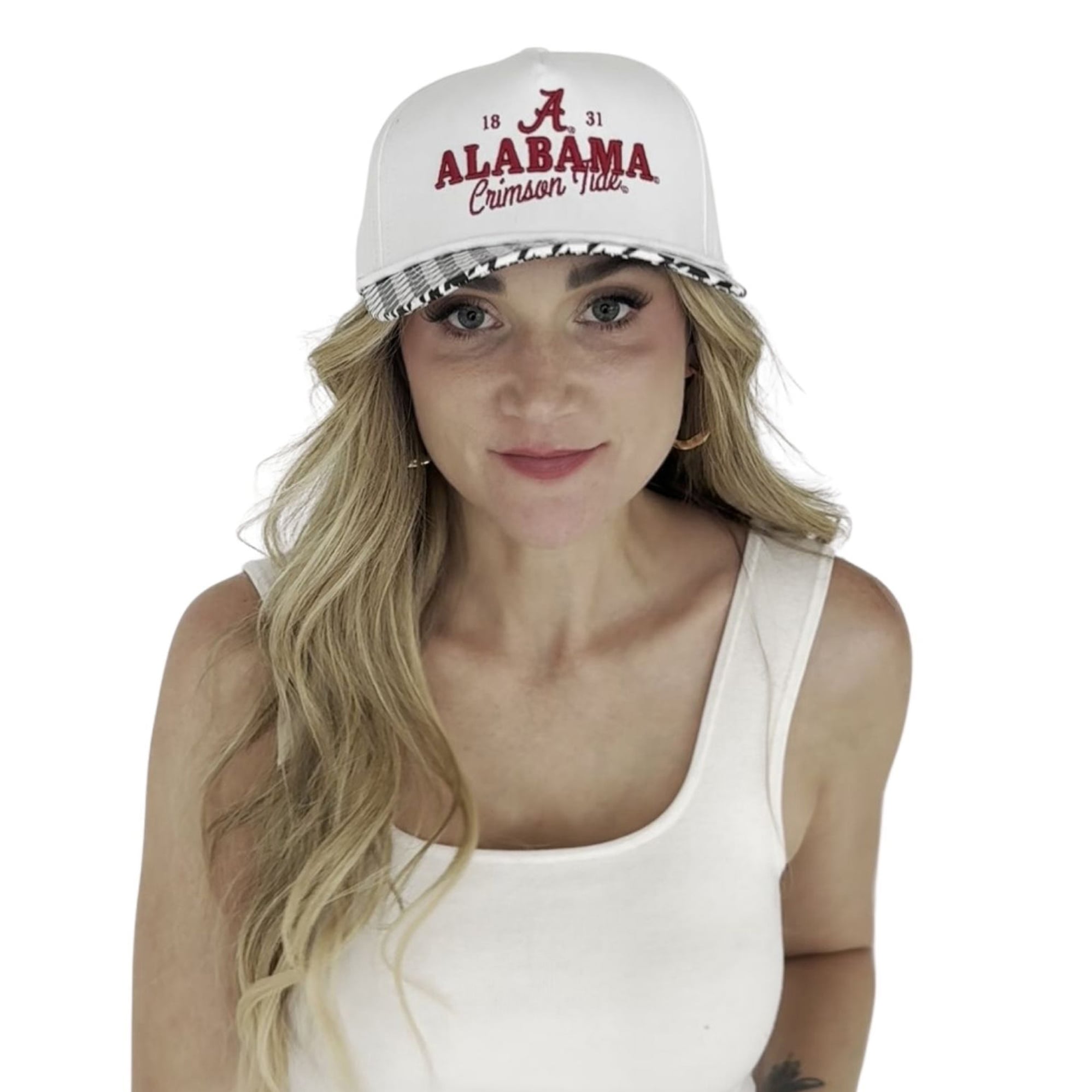 Casquette ajustable à 5 panneaux blanche à carreaux Albon des Crimson Tide d'Alabama pour femmes