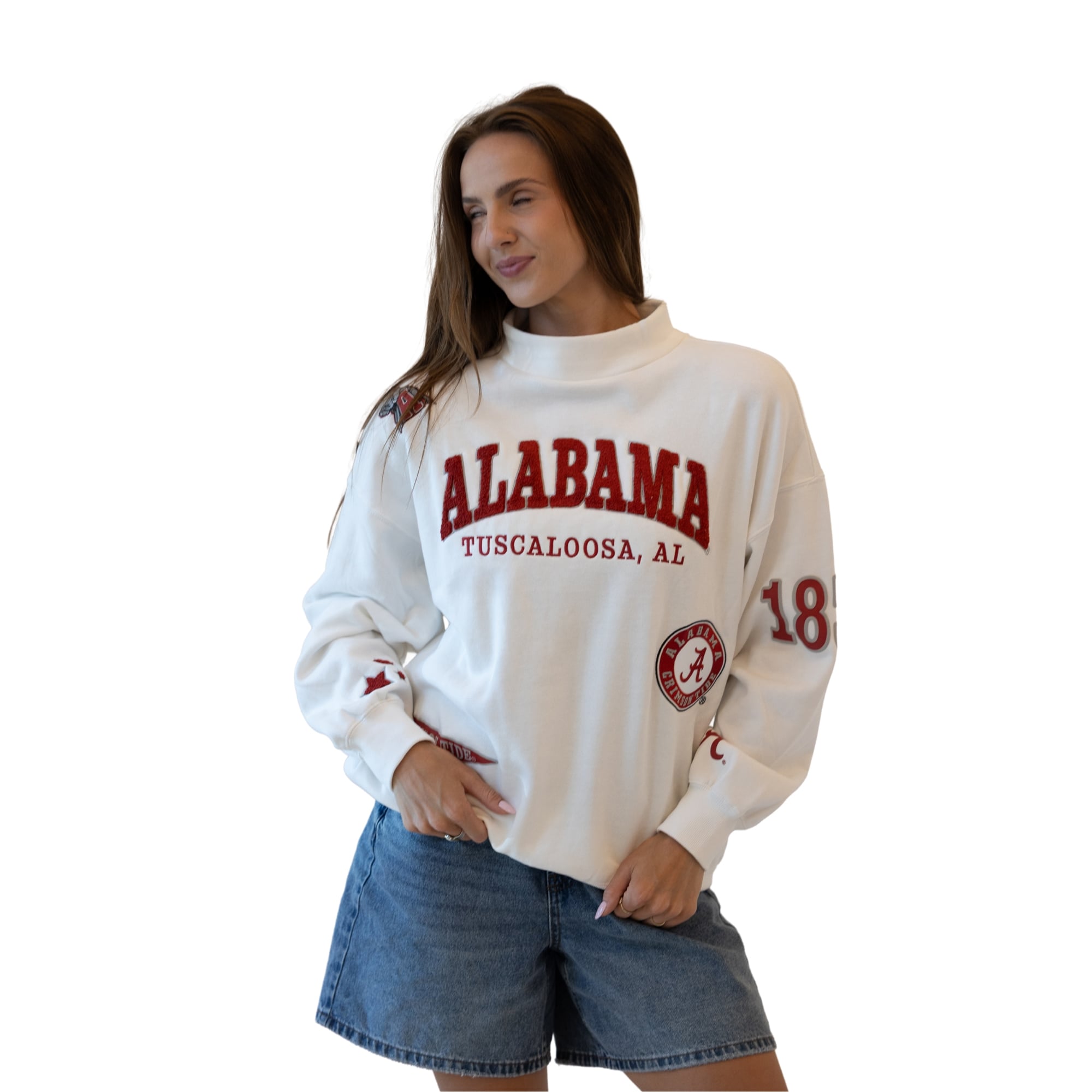 Sweat-shirt à col montant blanc écusson Alabama Crimson Tide pour femmes, idéal les jours de match
