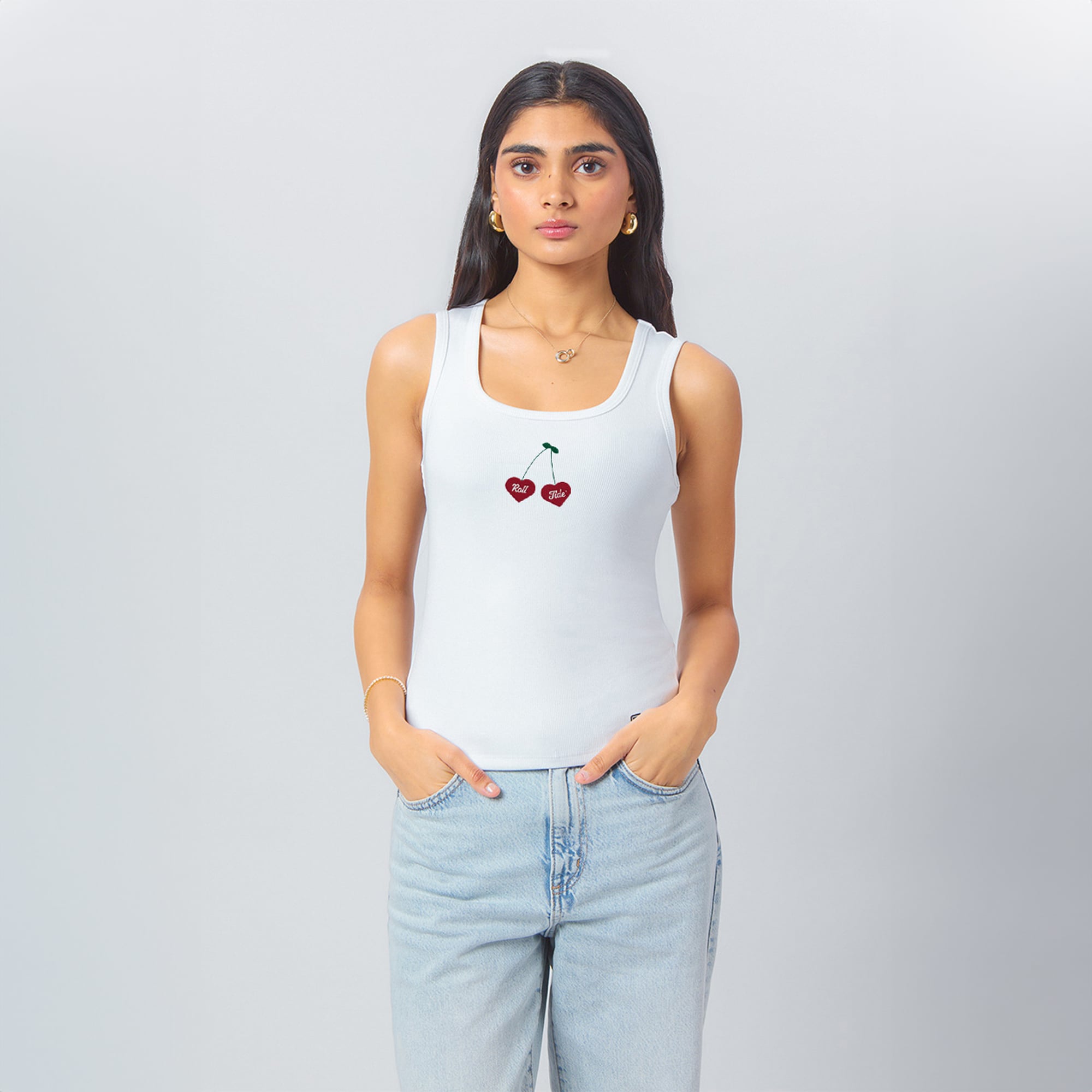 Débardeur court côtelé blanc Alabama Crimson Tide pour femme, de la marque Hype and Vice.