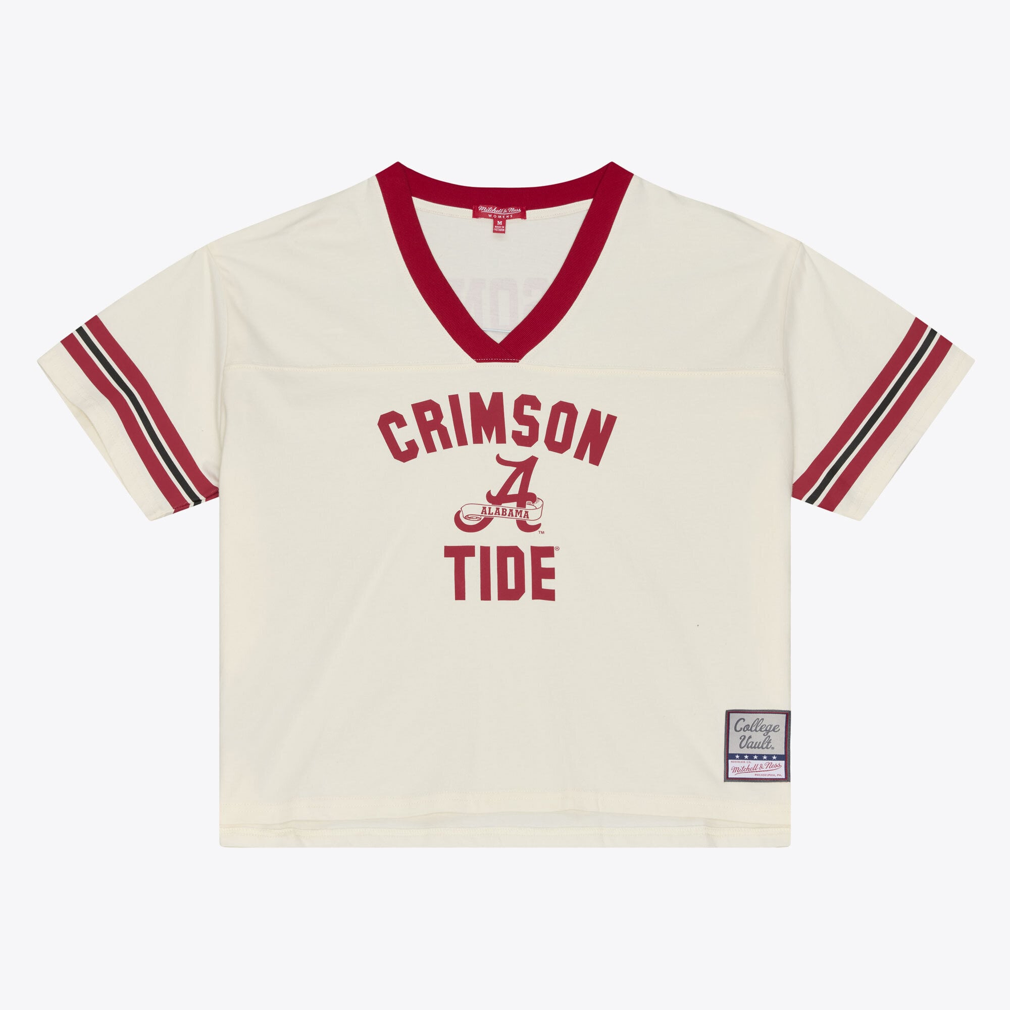 Women's Mitchell & Ness Cream Alabama Crimson Tide Retro Roots Crop Boxy Yoke T-Shirt