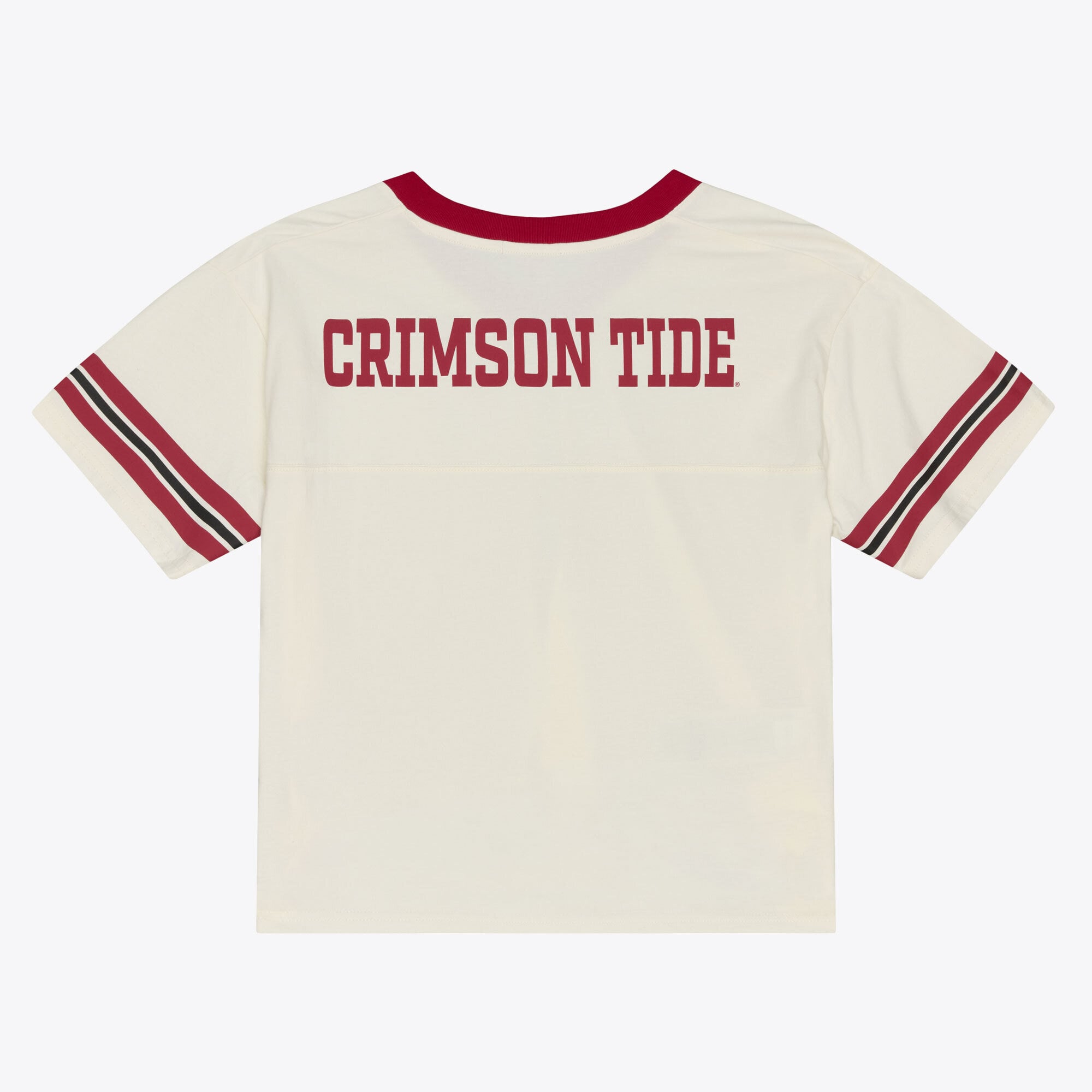 Women's Mitchell & Ness Cream Alabama Crimson Tide Retro Roots Crop Boxy Yoke T-Shirt