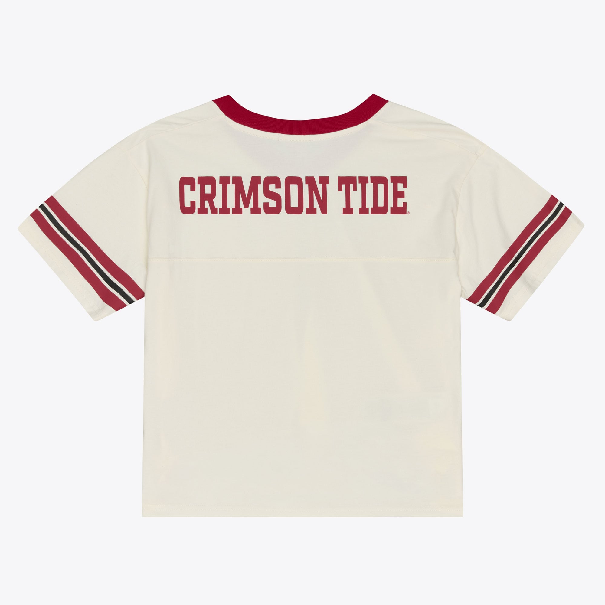 T-shirt court à empiècement carré Mitchell & Ness crème pour femme, Alabama Crimson Tide, style rétro Roots