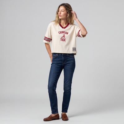 Alabama Crimson Tide Mitchell & Ness Women's Retro Roots Crop Boxy Yoke T-Shirt - Cream
