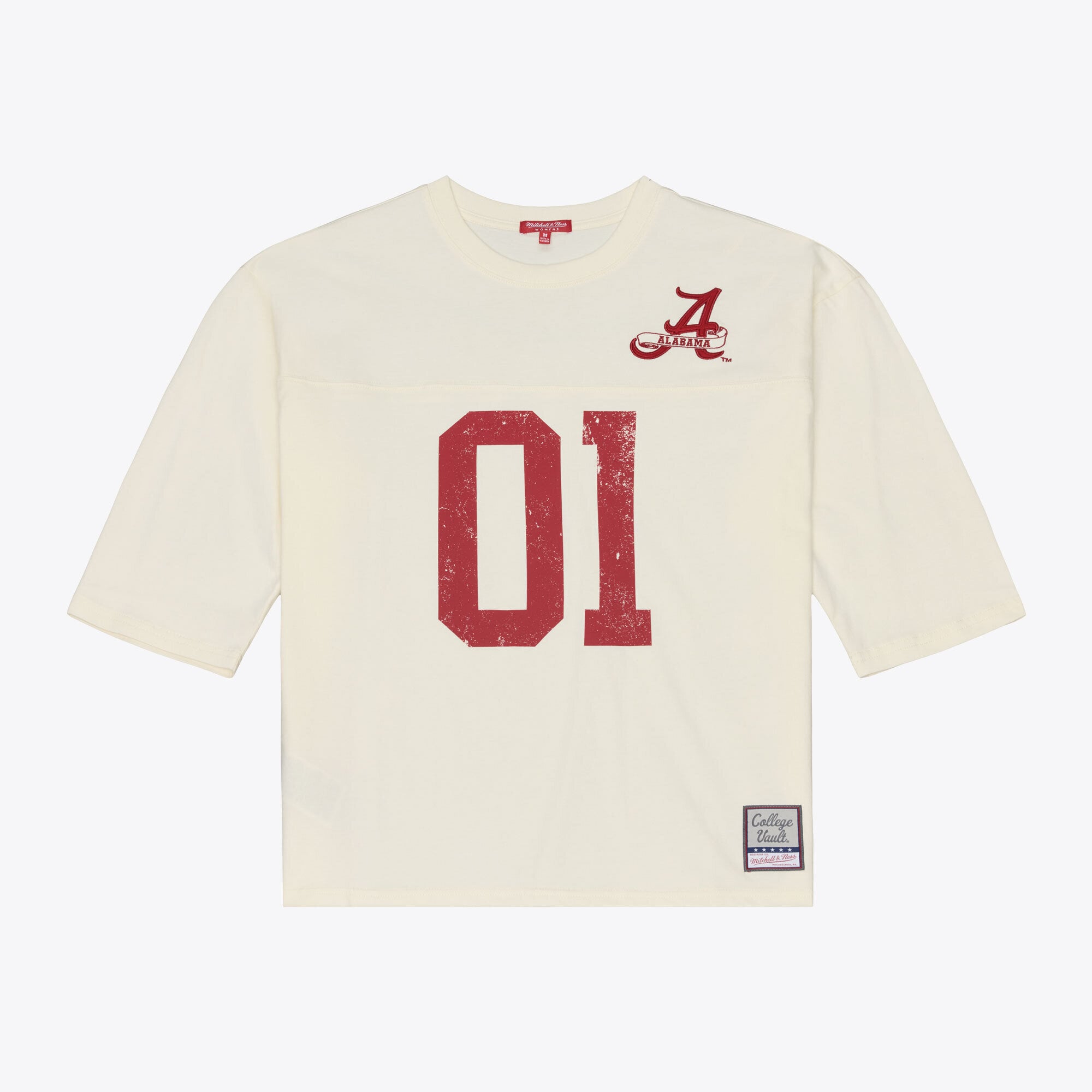 T-shirt à manches 3/4 oversize Mitchell & Ness crème Alabama Crimson Tide Retro Roots pour femme
