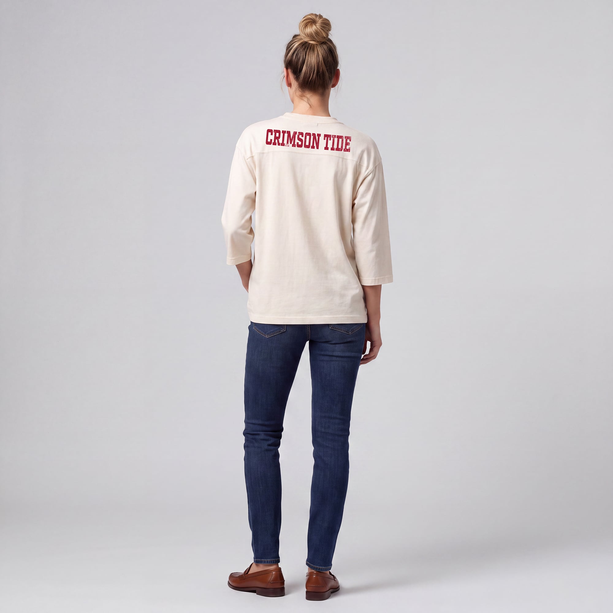 Women's Mitchell & Ness Cream Alabama Crimson Tide Retro Roots Oversized 3/4-Sleeve T-Shirt