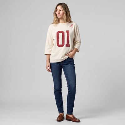 Alabama Crimson Tide Mitchell & Ness Women's Retro Roots Oversized 3/4-Sleeve T-Shirt - Cream
