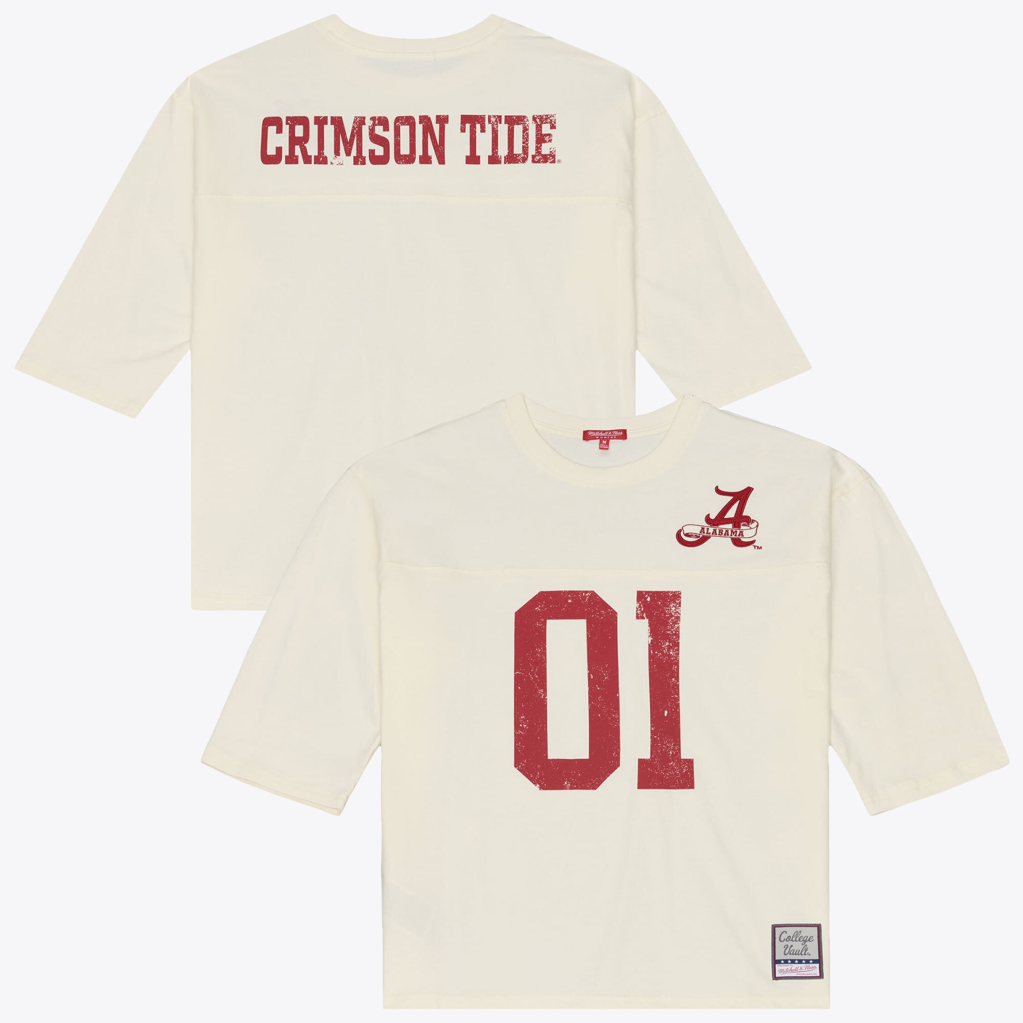 T-shirt à manches 3/4 oversize Mitchell & Ness crème Alabama Crimson Tide Retro Roots pour femme