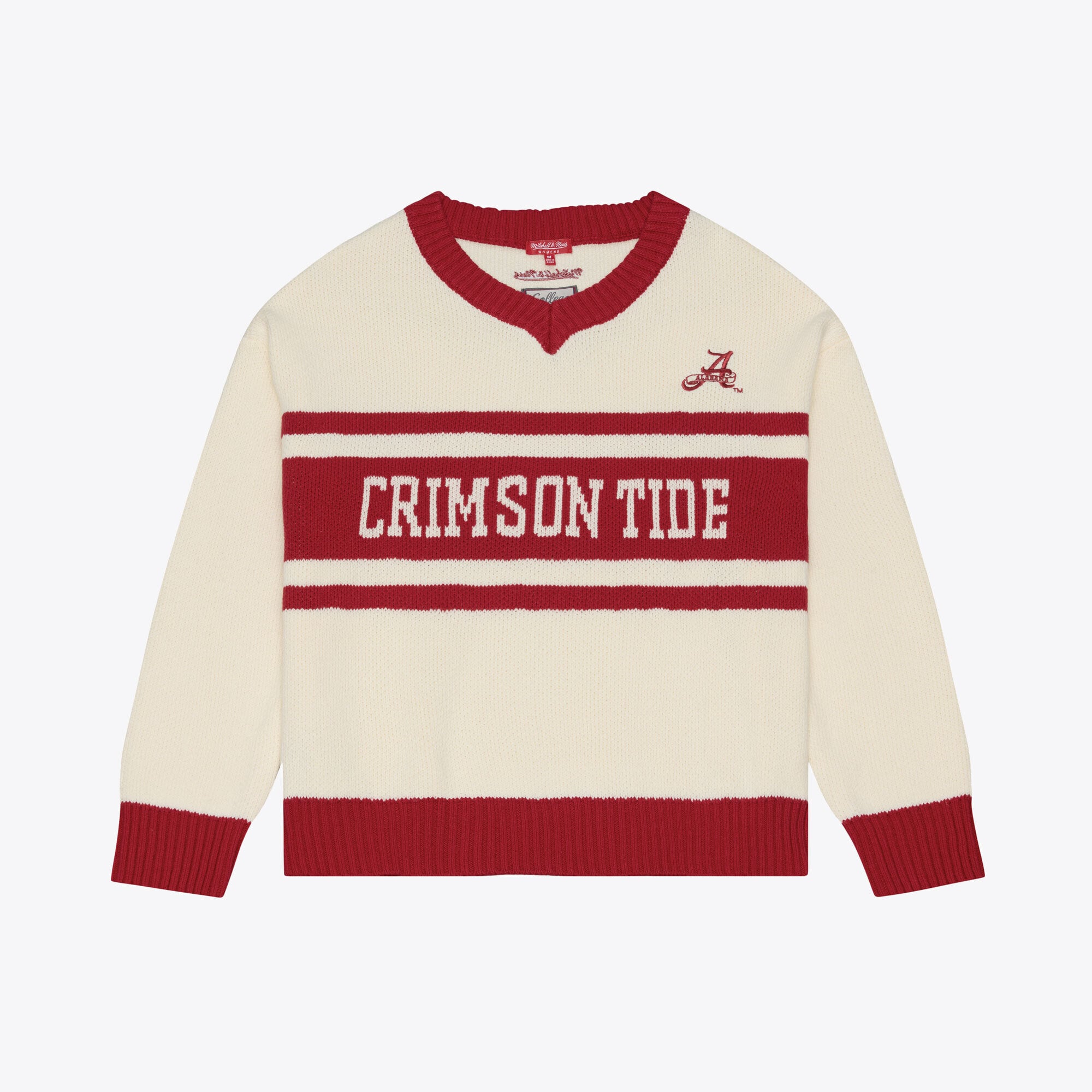 Women's Mitchell & Ness Cream Alabama Crimson Tide Retro Roots V-Neck Sweater